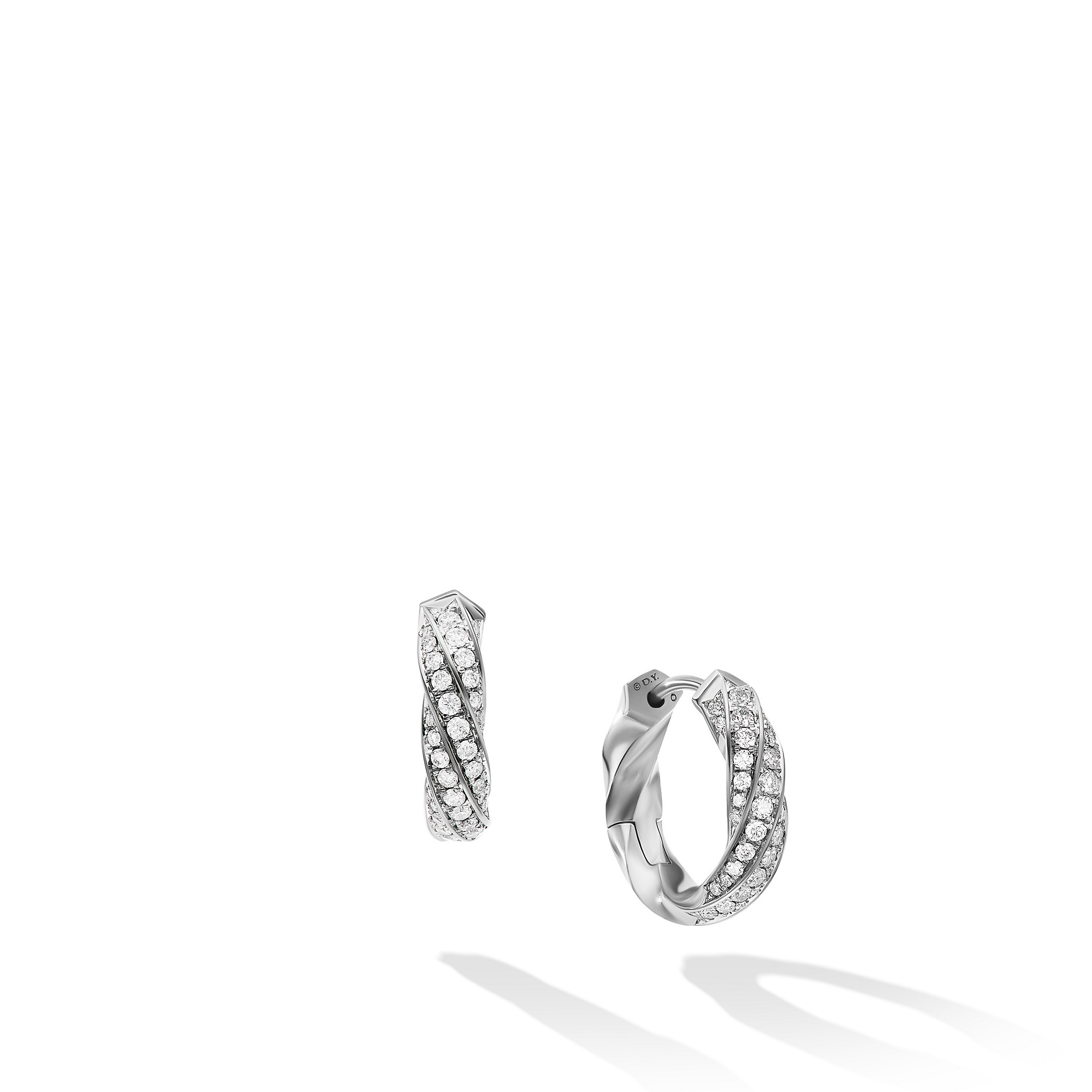 Cable Edge™ Huggie Hoop Earrings in Recycled Sterling Silver with Pave Diamonds