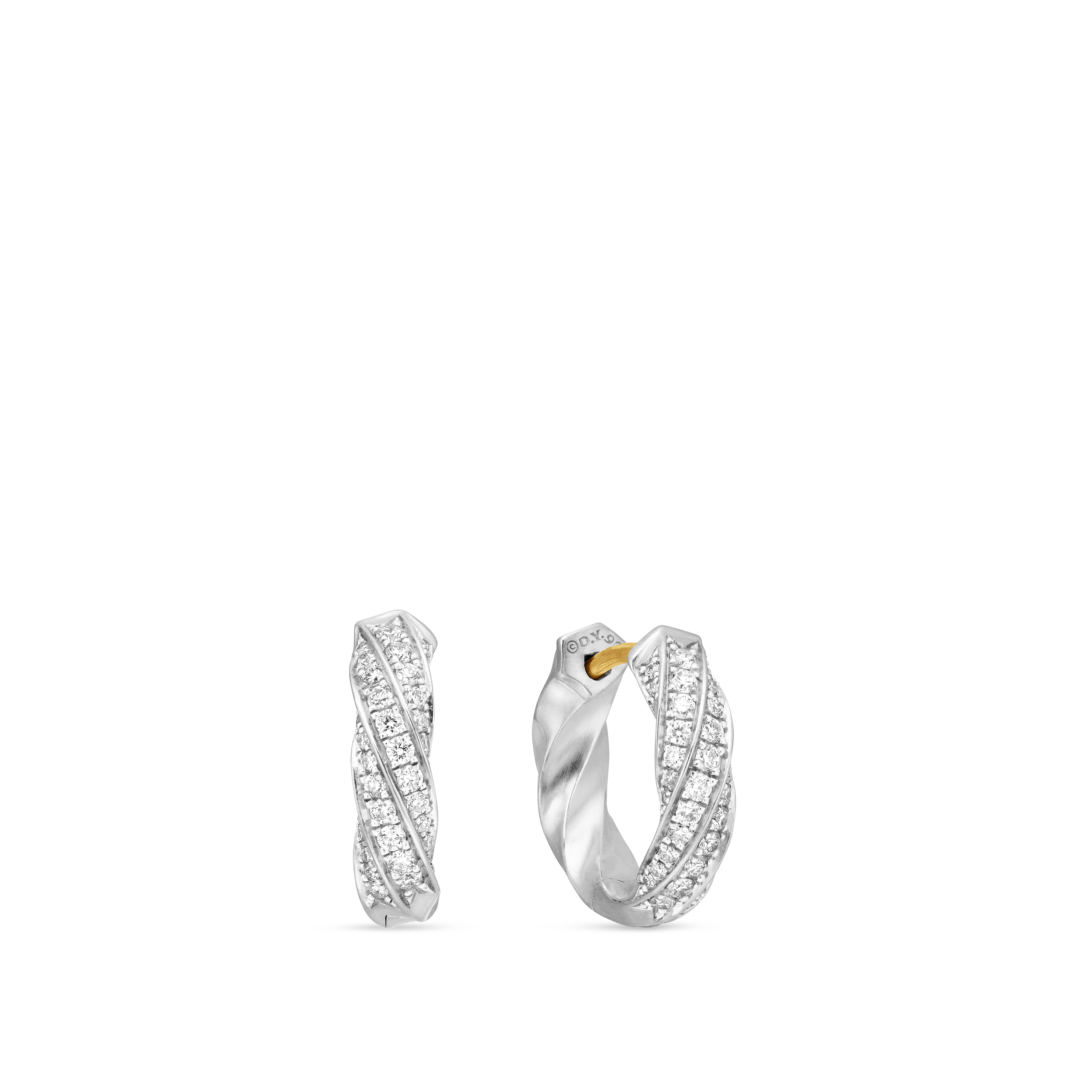 Cable Edge™ Huggie Hoop Earrings in Recycled Sterling Silver with Pave Diamonds