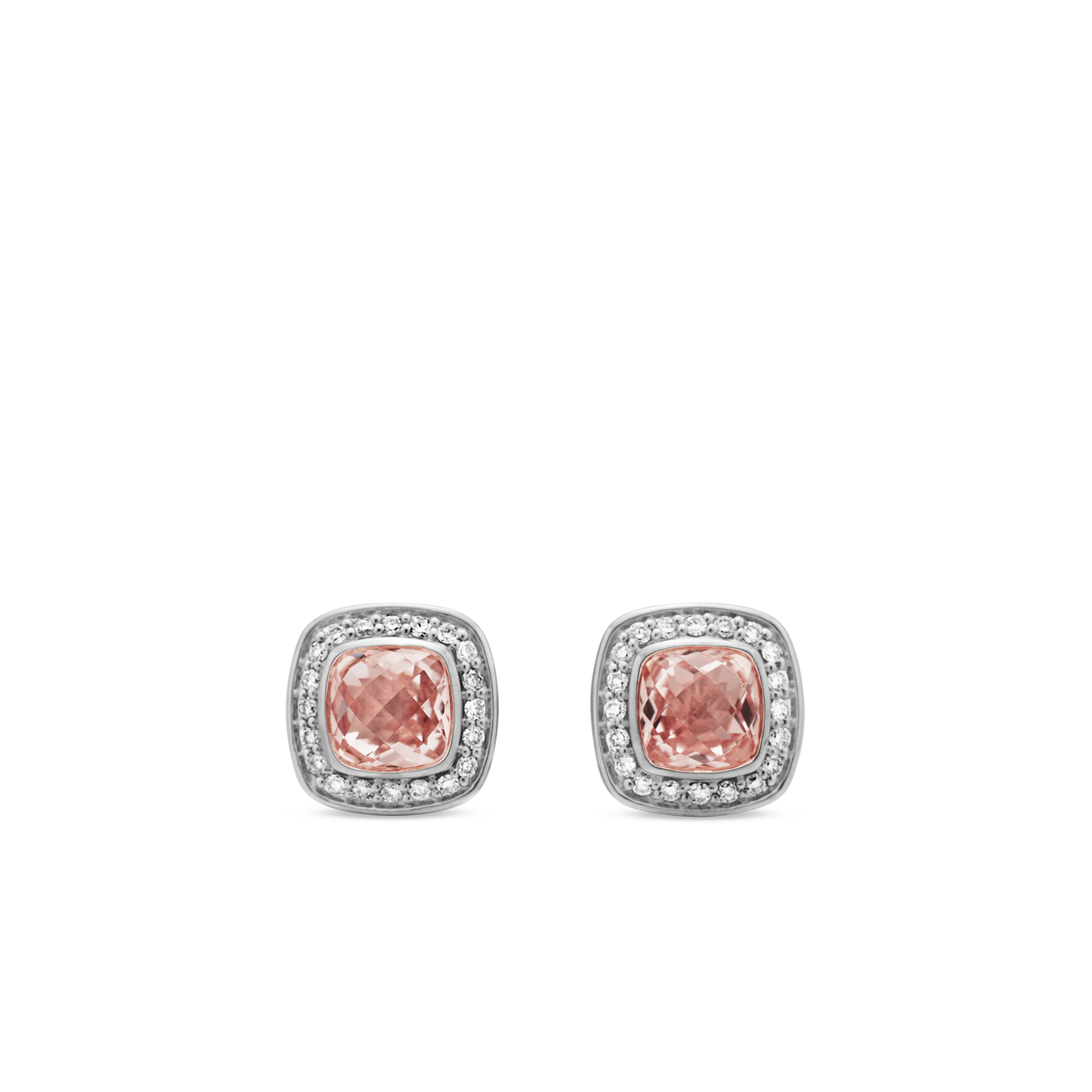 Petite Albion® Stud Earrings in Sterling Silver with Morganite and Pave Diamonds