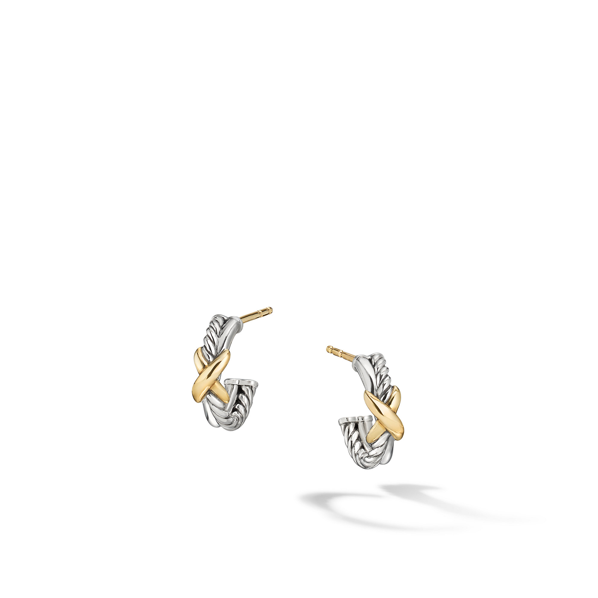 Petite X Hoop Earrings in Sterling Silver with 18K Yellow Gold