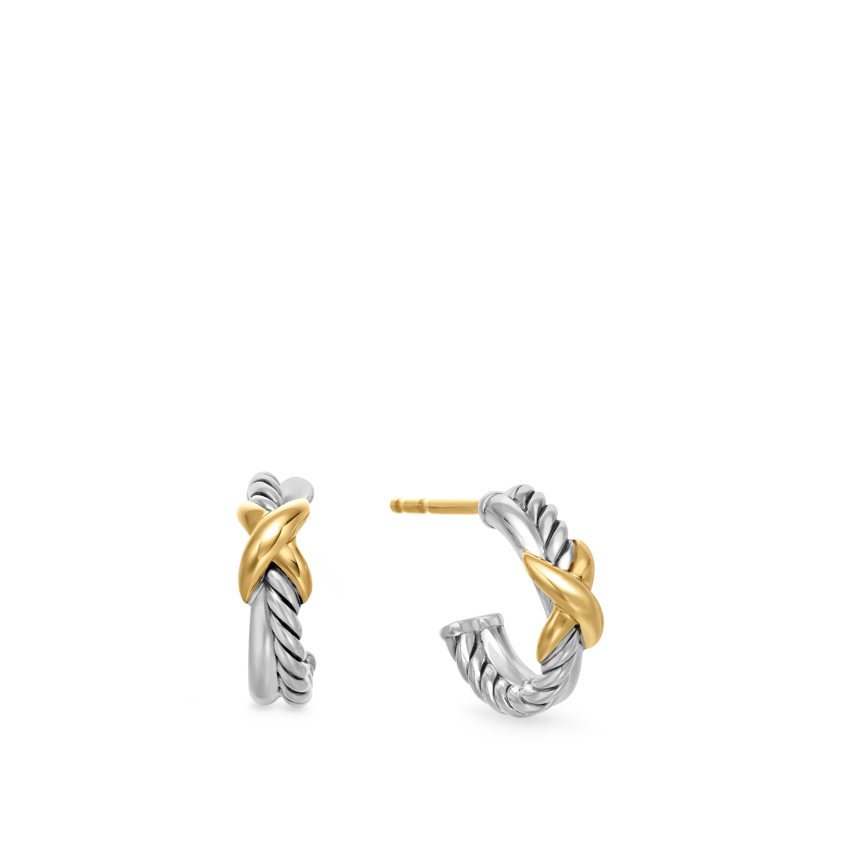 Petite X Hoop Earrings in Sterling Silver with 18K Yellow Gold, 12.6mm