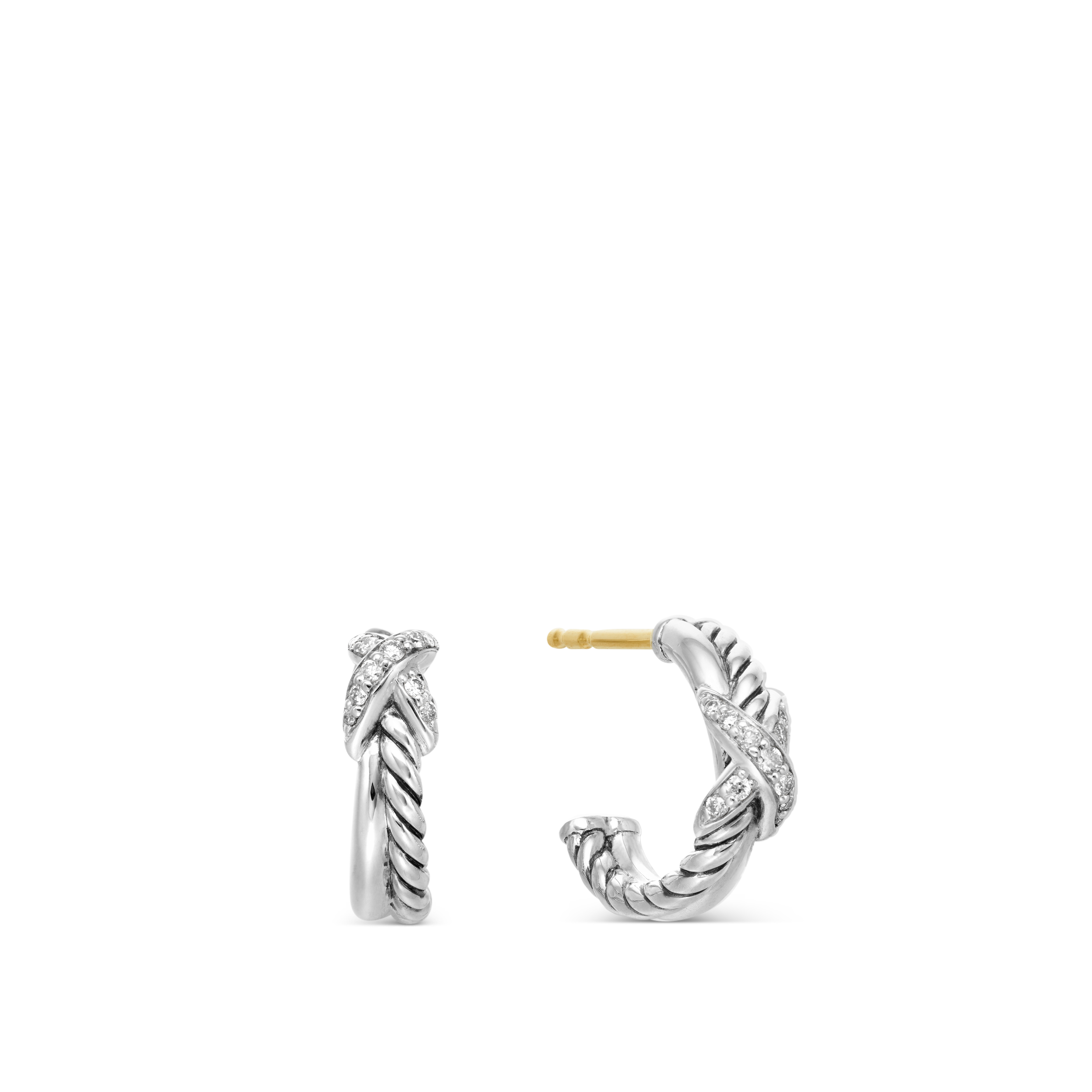 Petite X Hoop Earrings in Sterling Silver with Pave Diamonds