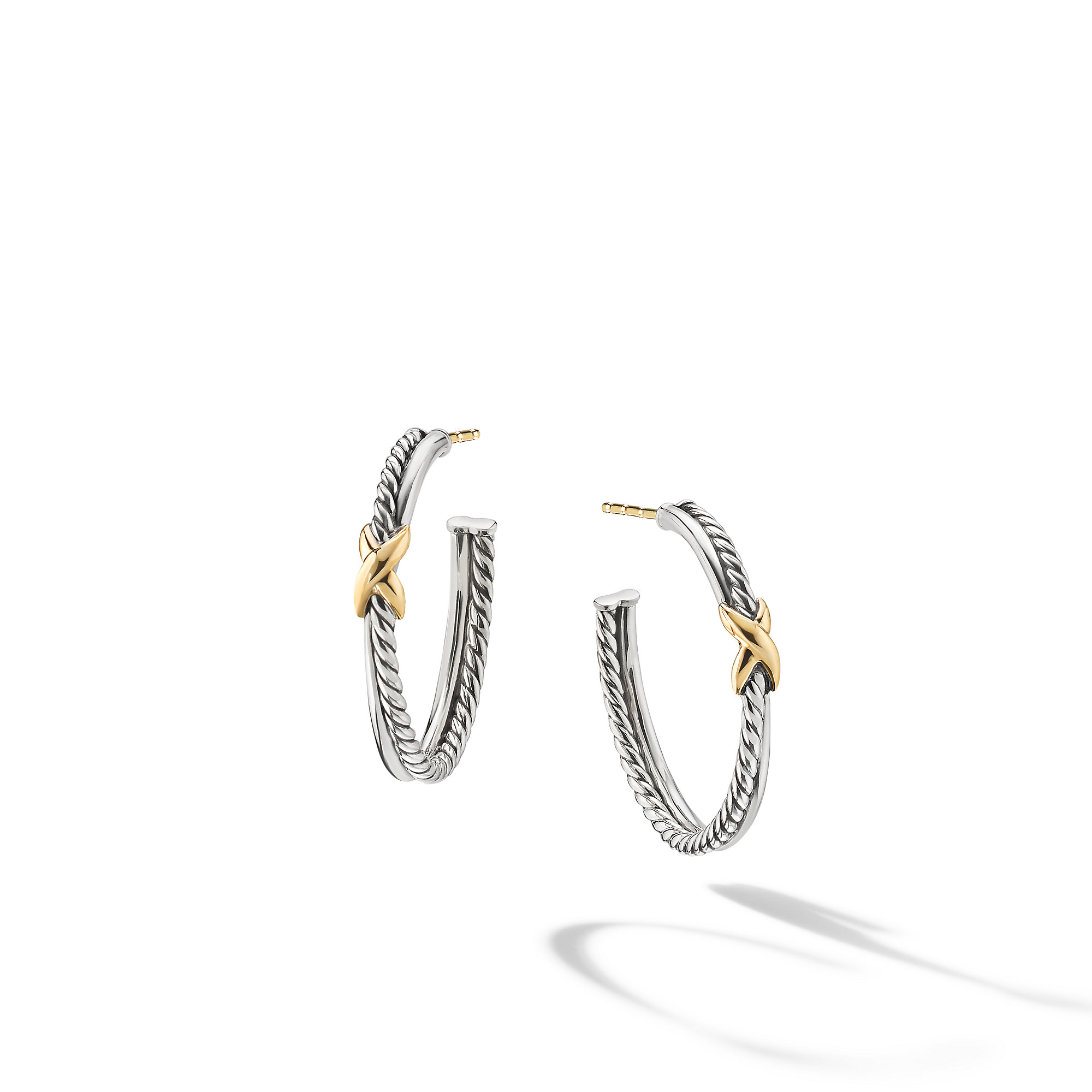 Petite X Hoop Earrings in Sterling Silver with 18K Yellow Gold, 1in