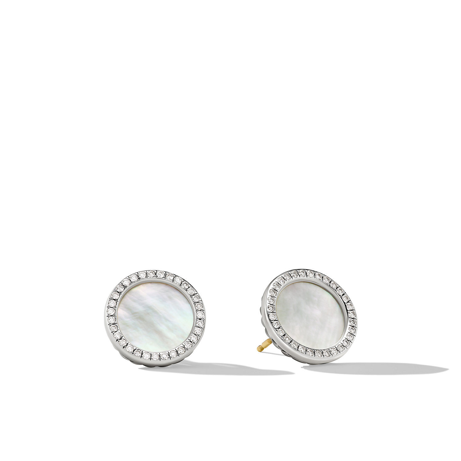 DY Elements® Stud Earrings in Sterling Silver with Mother of Pearl and Pave Diamonds