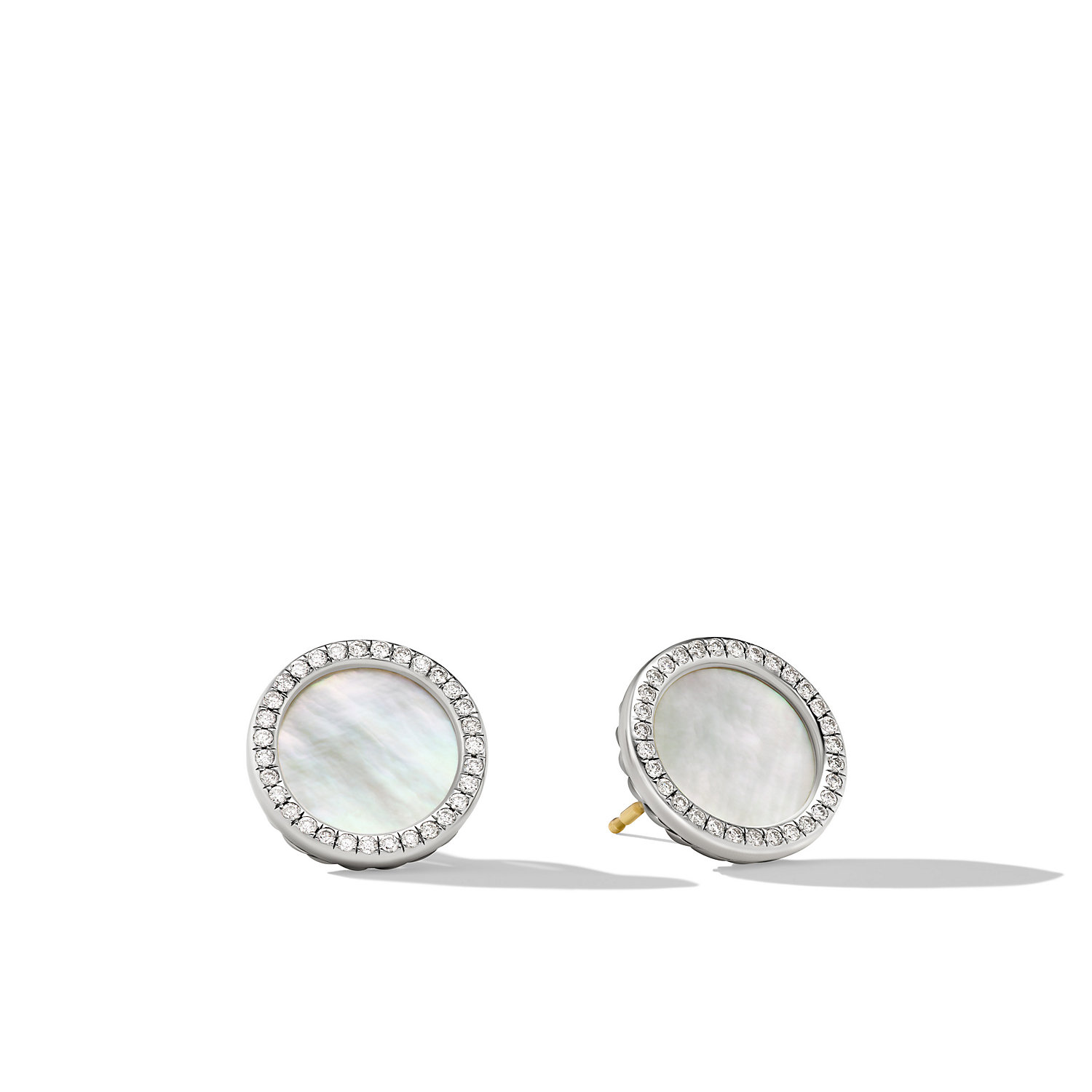 DY Elements® Stud Earrings in Sterling Silver with Mother of Pearl and Diamonds, 14mm