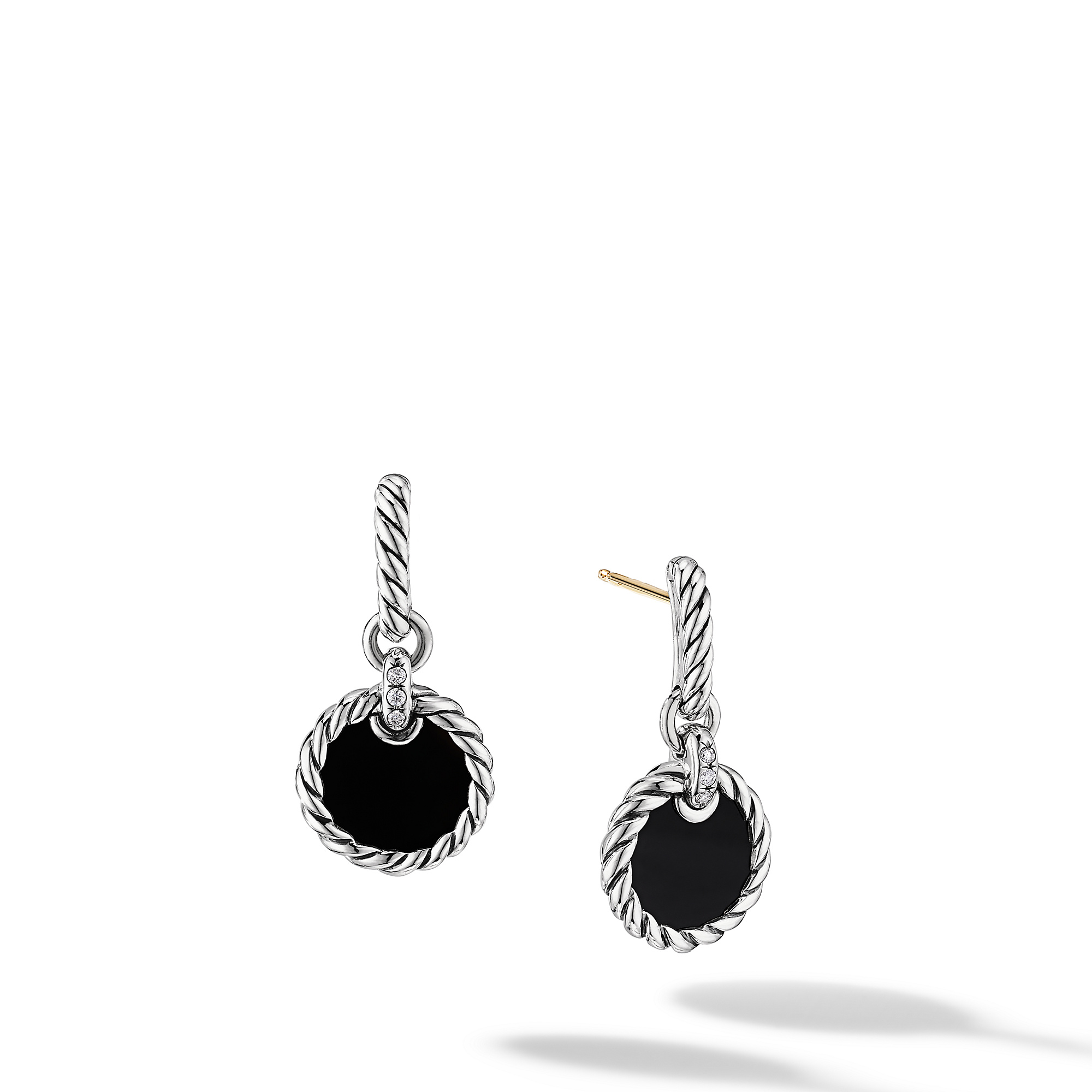 DY Elements® Drop Earrings in Sterling Silver with Black Onyx and Pave Diamonds