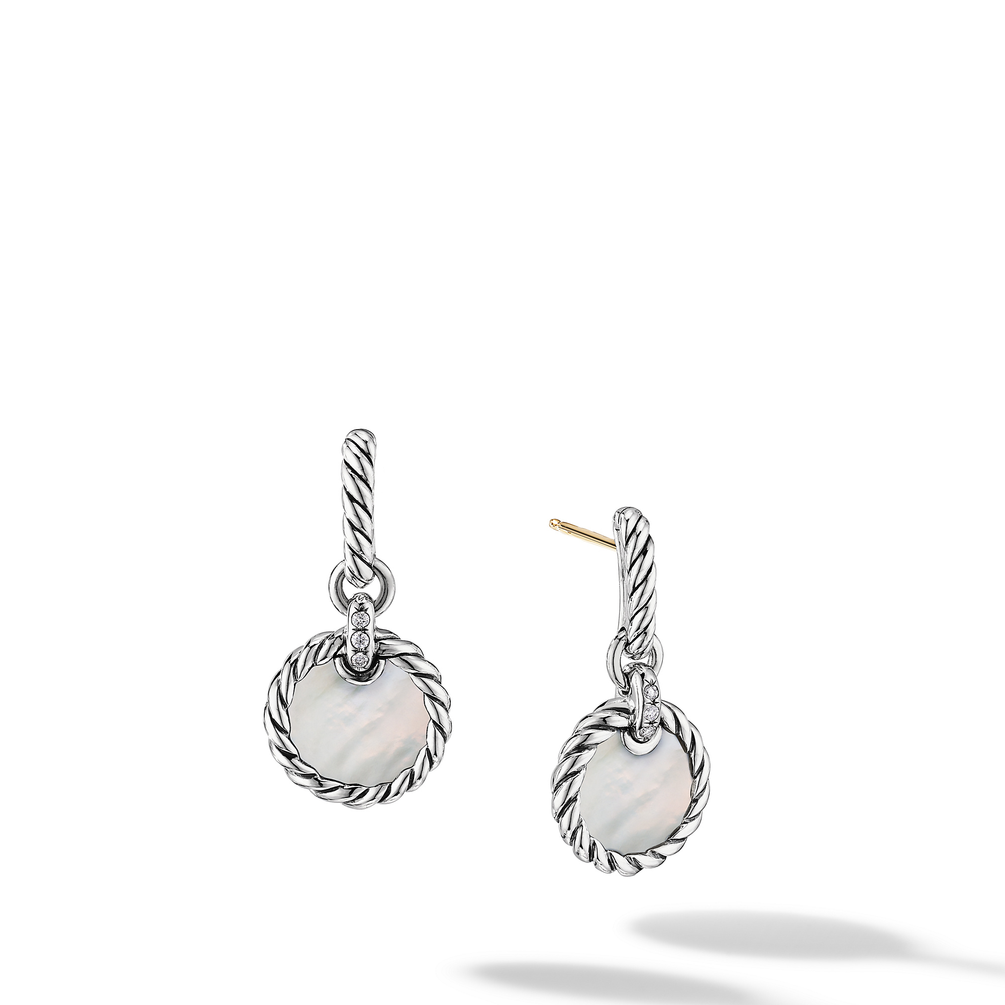 DY Elements® Drop Earrings in Sterling Silver with Mother of Pearl and Pave Diamonds