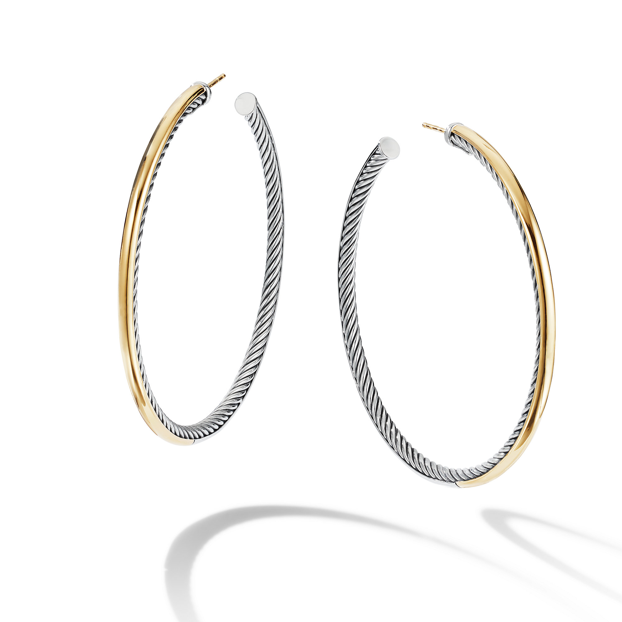 Sculpted Cable Hoop Earrings in Sterling Silver with 18K Yellow Gold