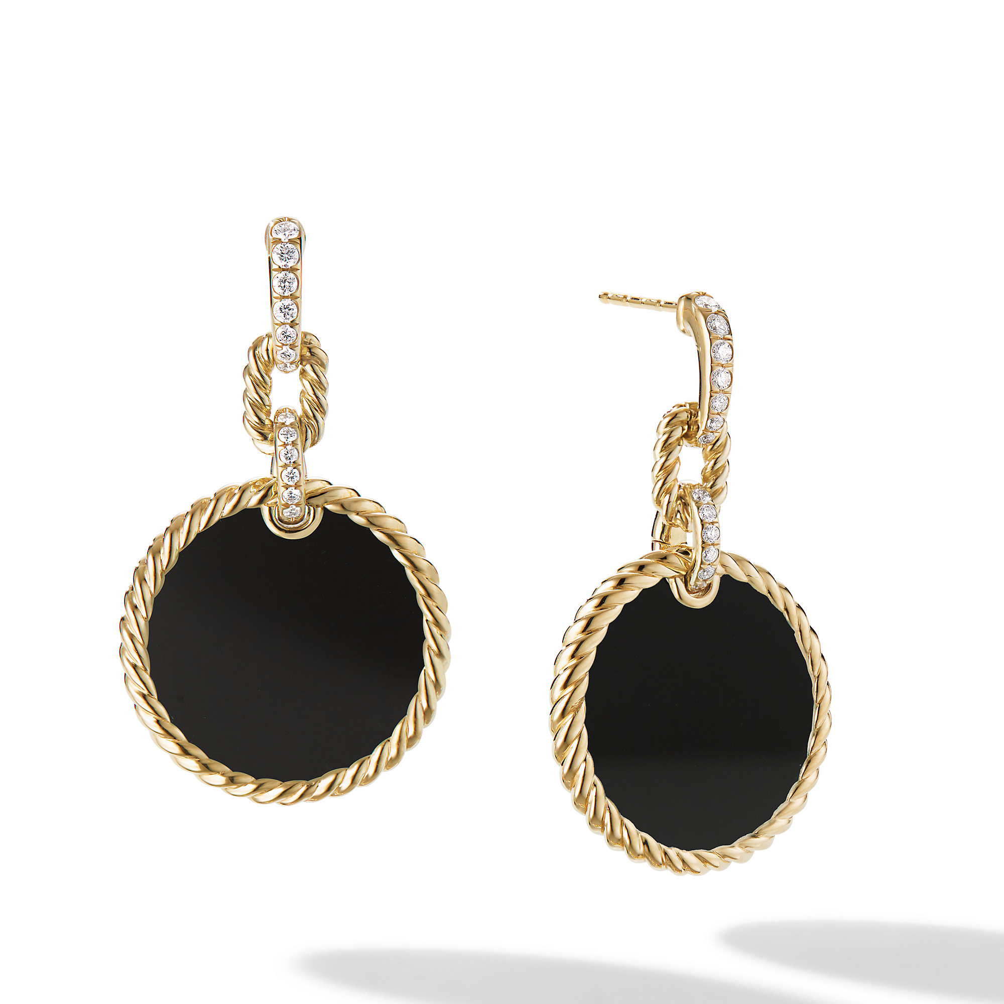 DY Elements® Convertible Drop Earrings in 18K Yellow Gold with Black Onyx and Diamonds, 38.3mm