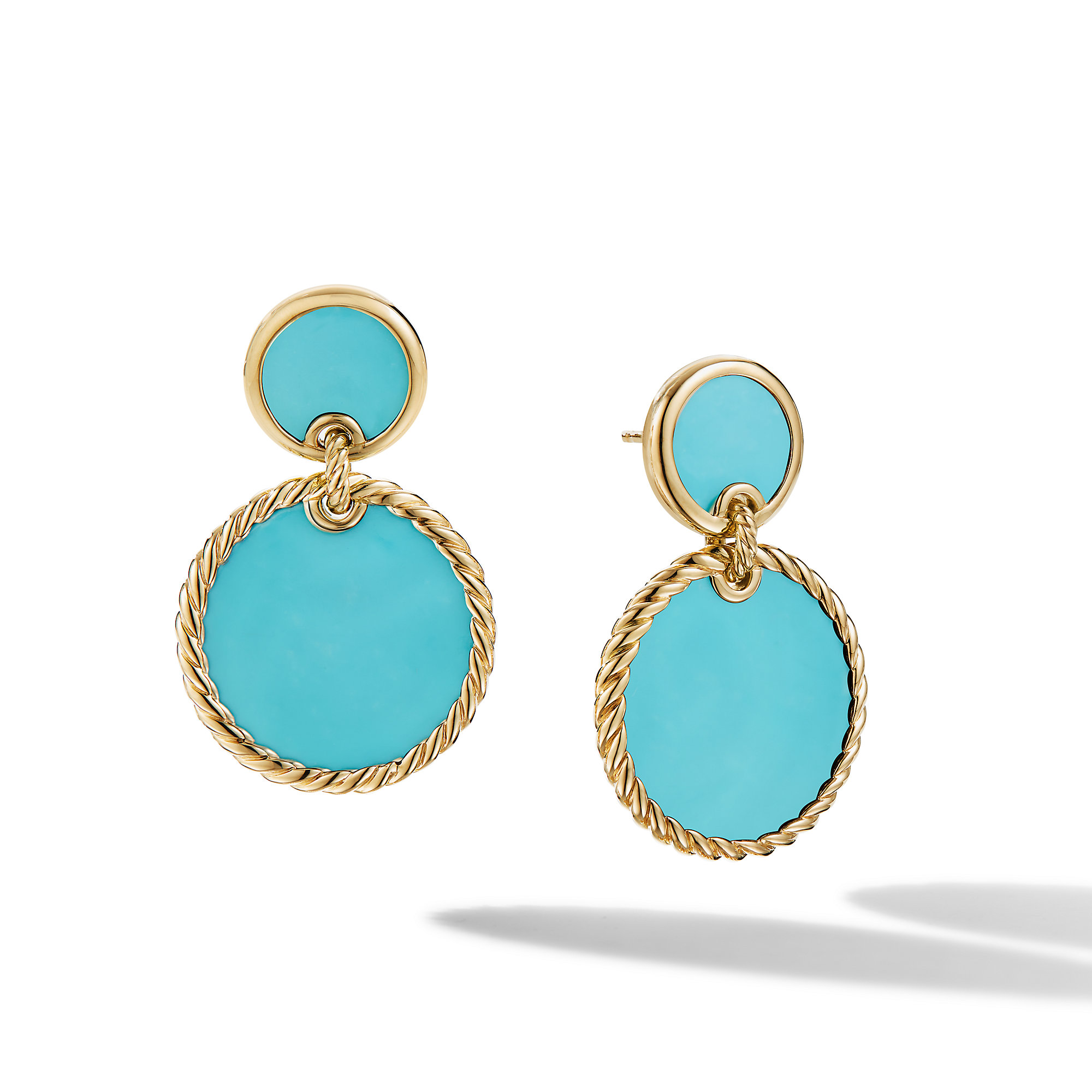 DY Elements® Double Drop Earrings in 18K Yellow Gold with Turquoise