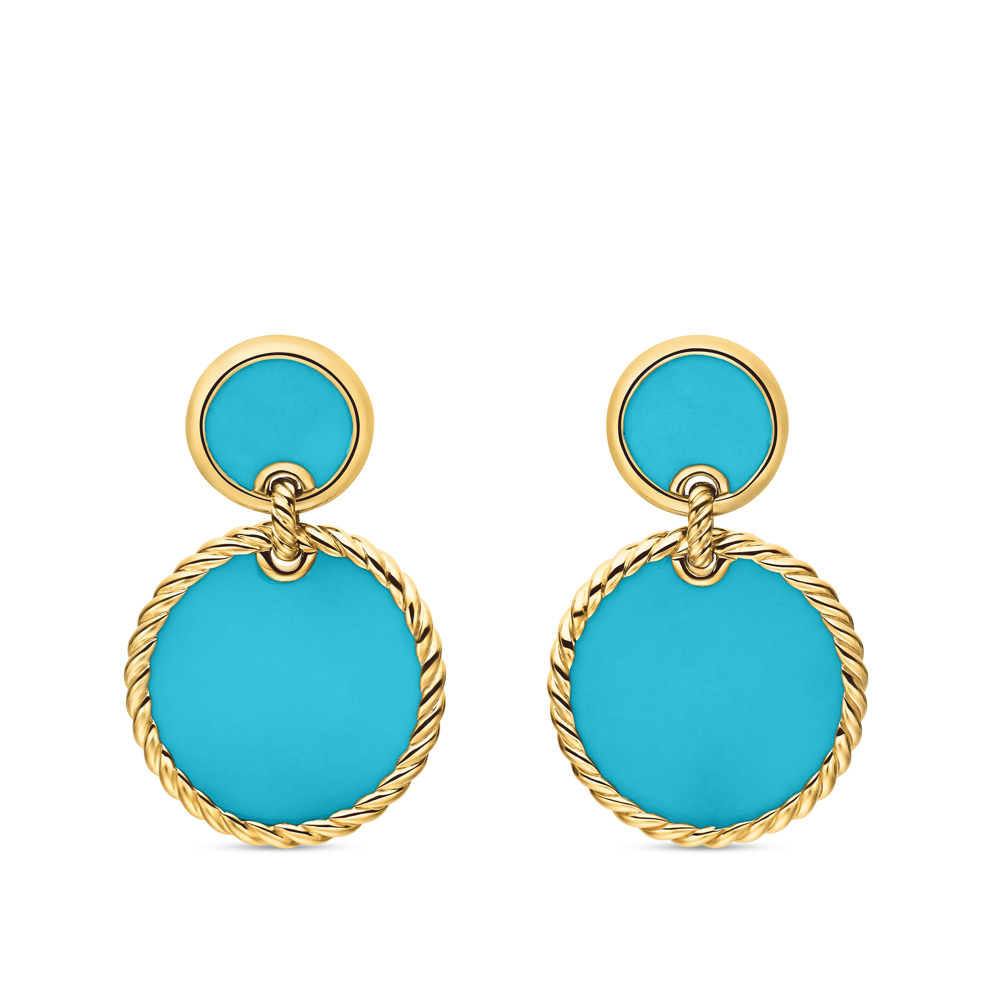 DY Elements® Double Drop Earrings in 18K Yellow Gold with Turquoise, 33mm