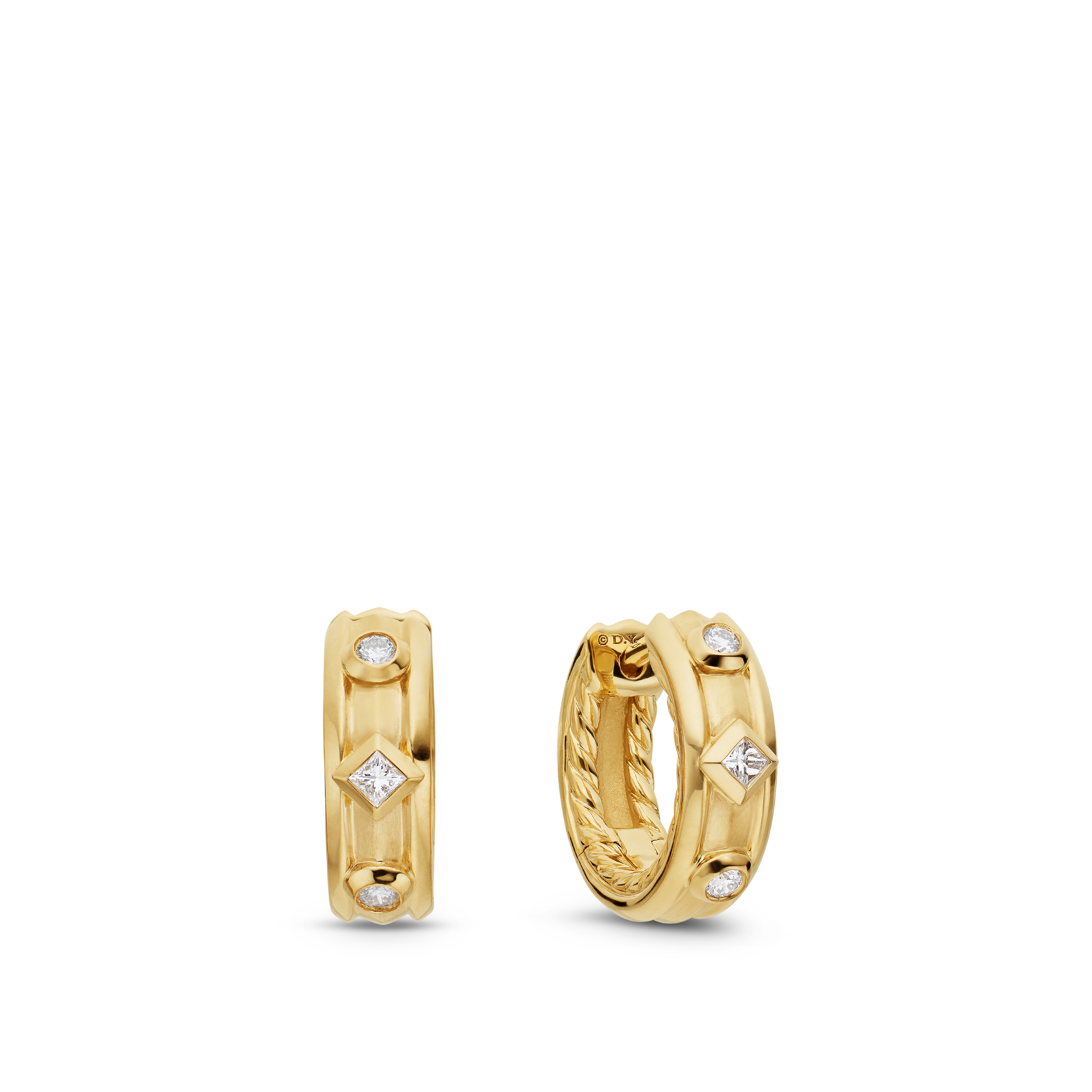 Modern Renaissance Huggie Hoop Earrings in 18K Yellow Gold with Diamonds