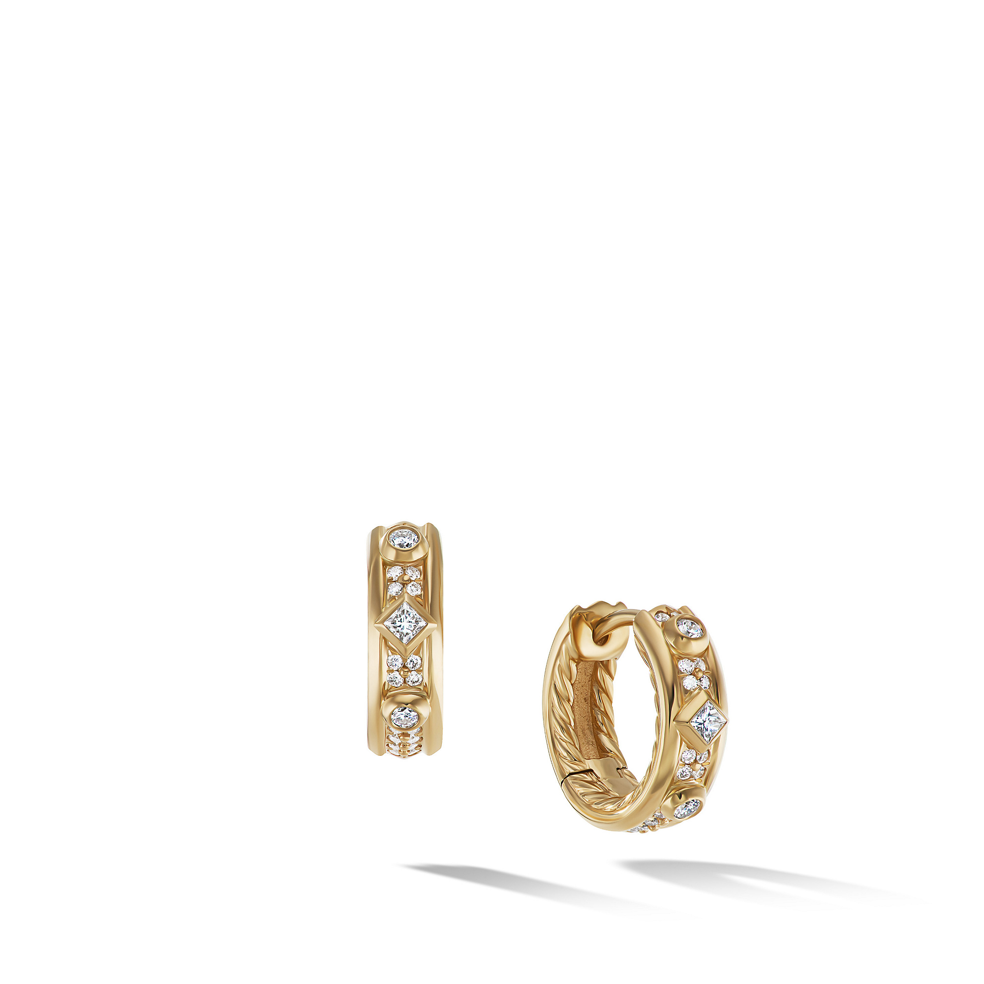 Modern Renaissance Huggie Hoop Earrings in 18K Yellow Gold with Full Pave Diamonds