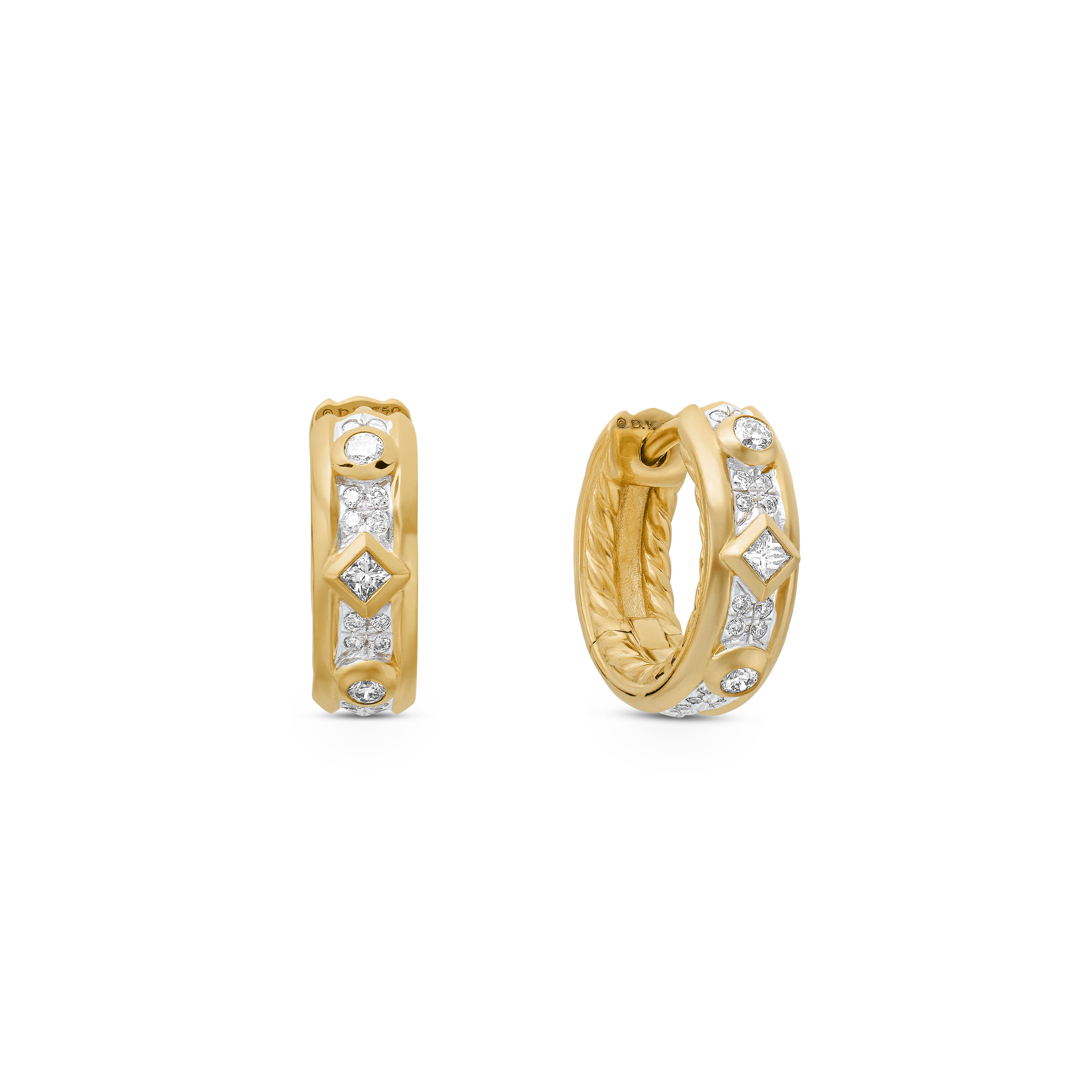 Modern Renaissance Huggie Hoop Earrings in 18K Yellow Gold with Full Pave Diamonds