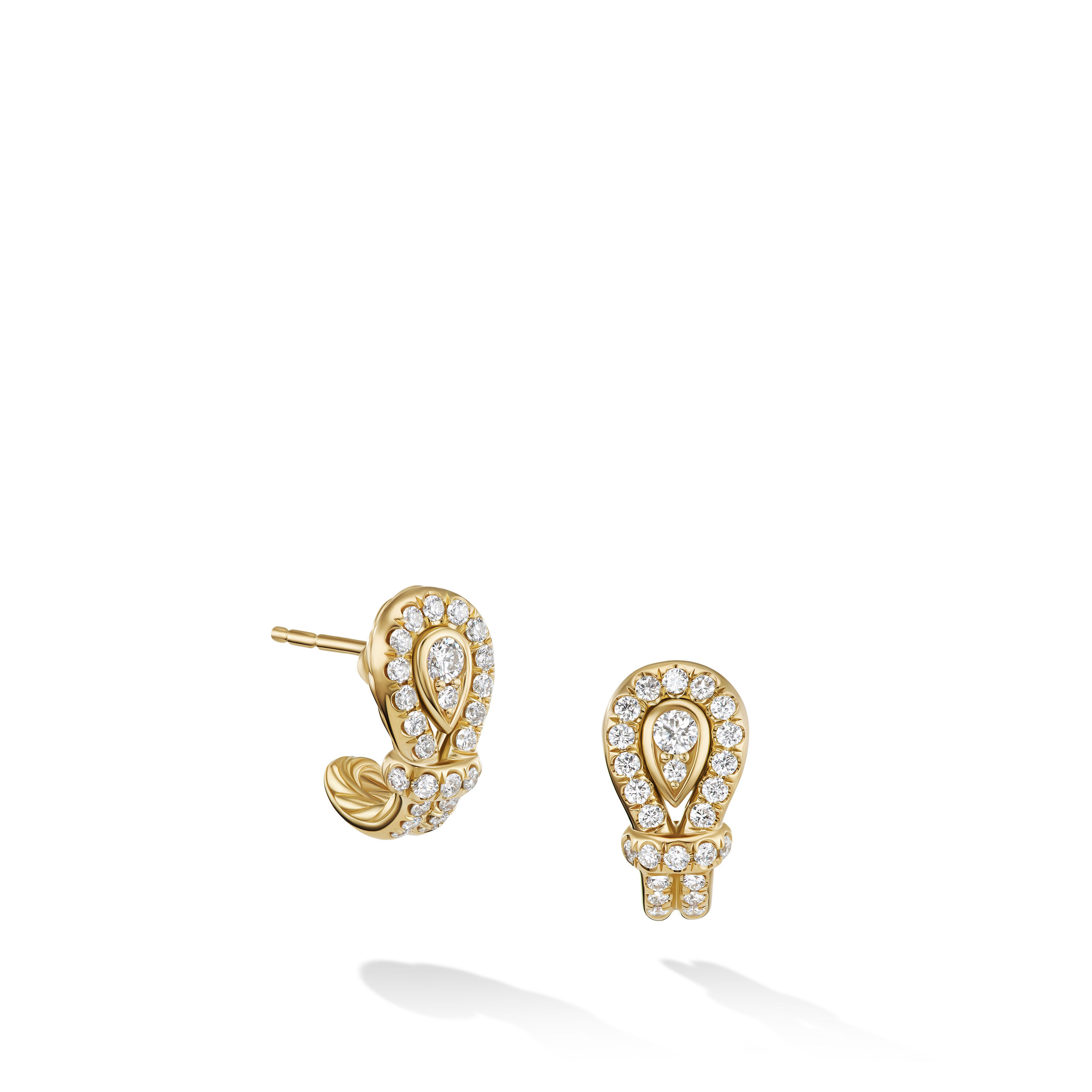 Thoroughbred Loop Huggie Hoop Earrings in 18K Yellow Gold with Diamonds, 14.5mm