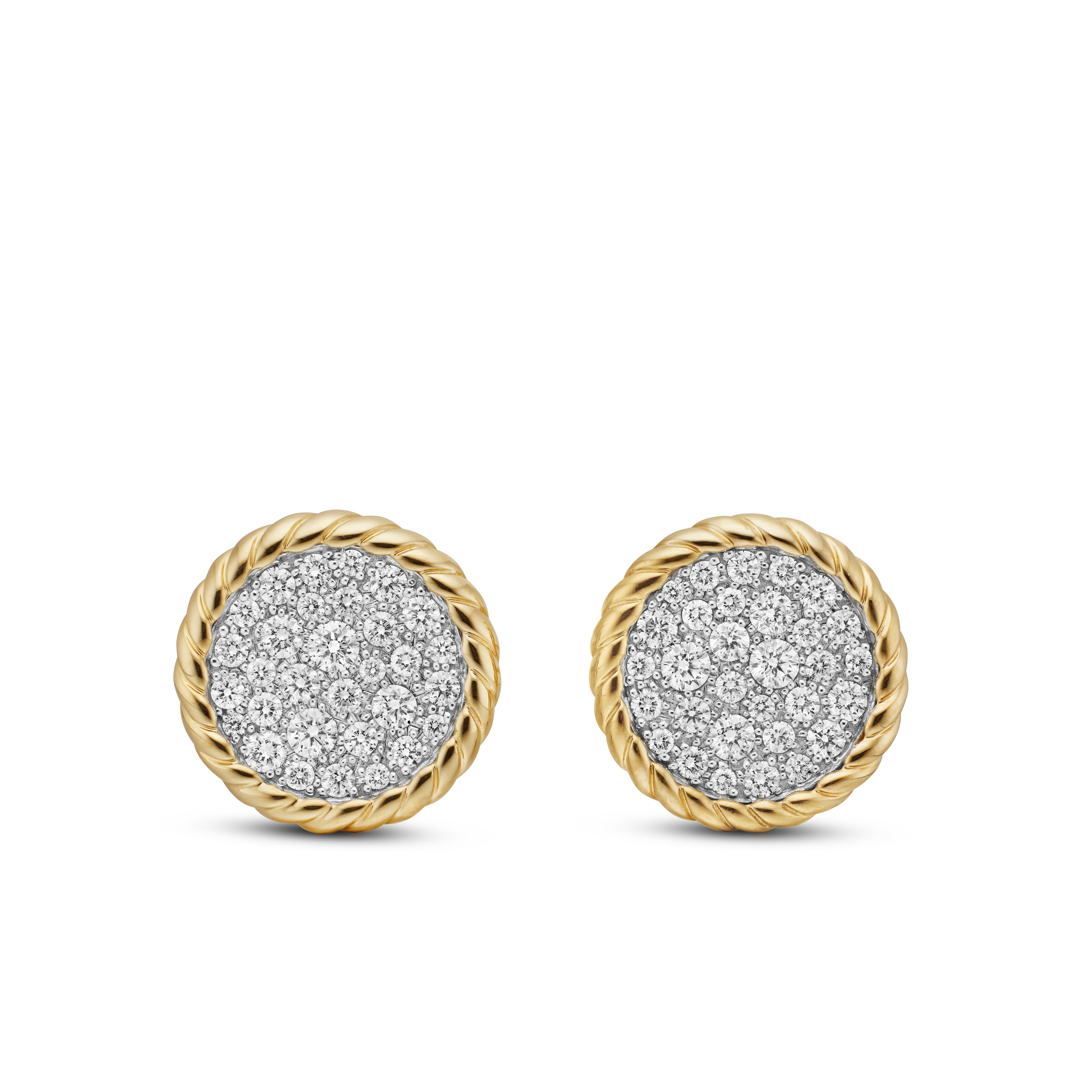 DY Elements® Button Stud Earrings in 18K Yellow Gold with Diamonds, 13.6mm