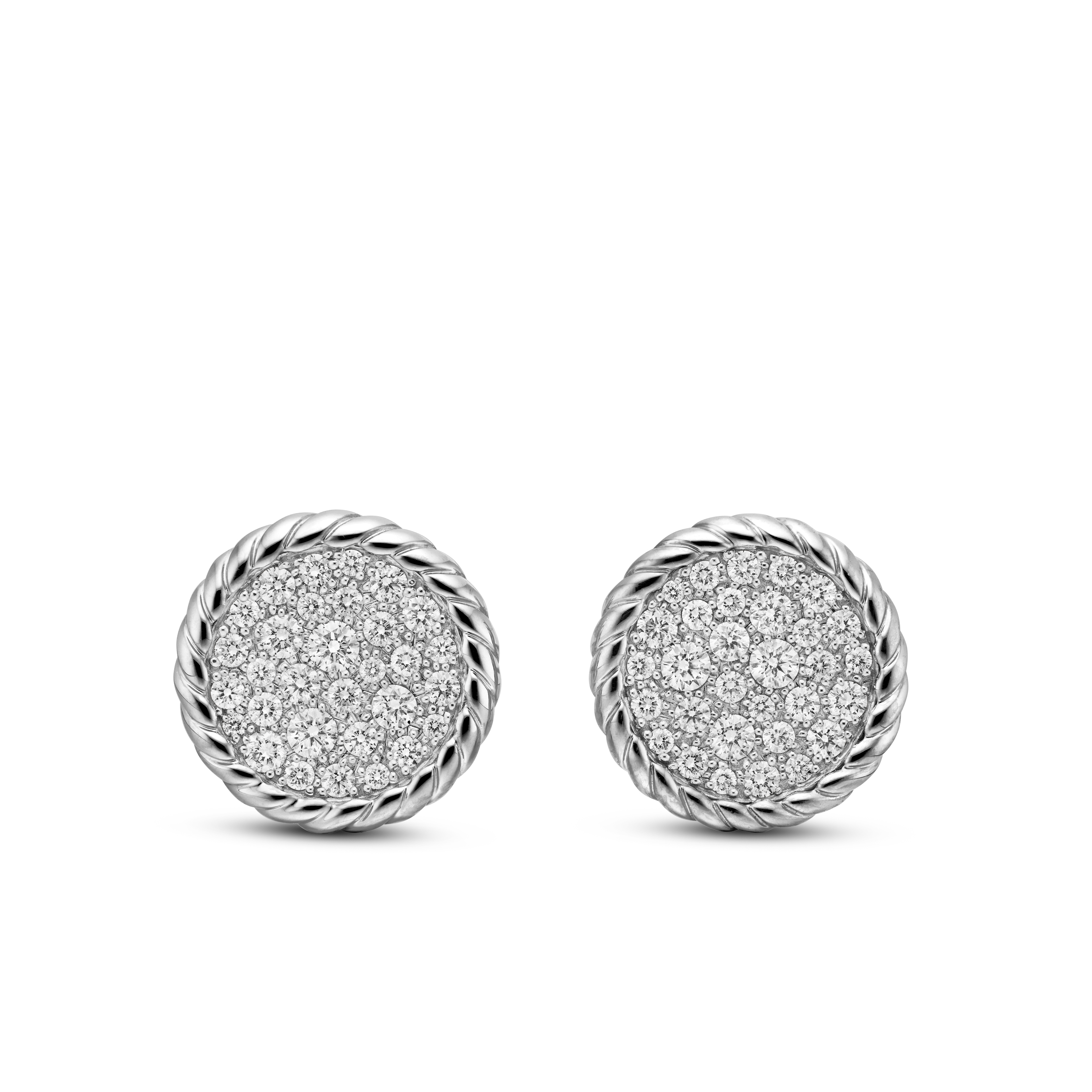 DY Elements® Button Stud Earrings in Sterling Silver with Diamonds, 13.6mm