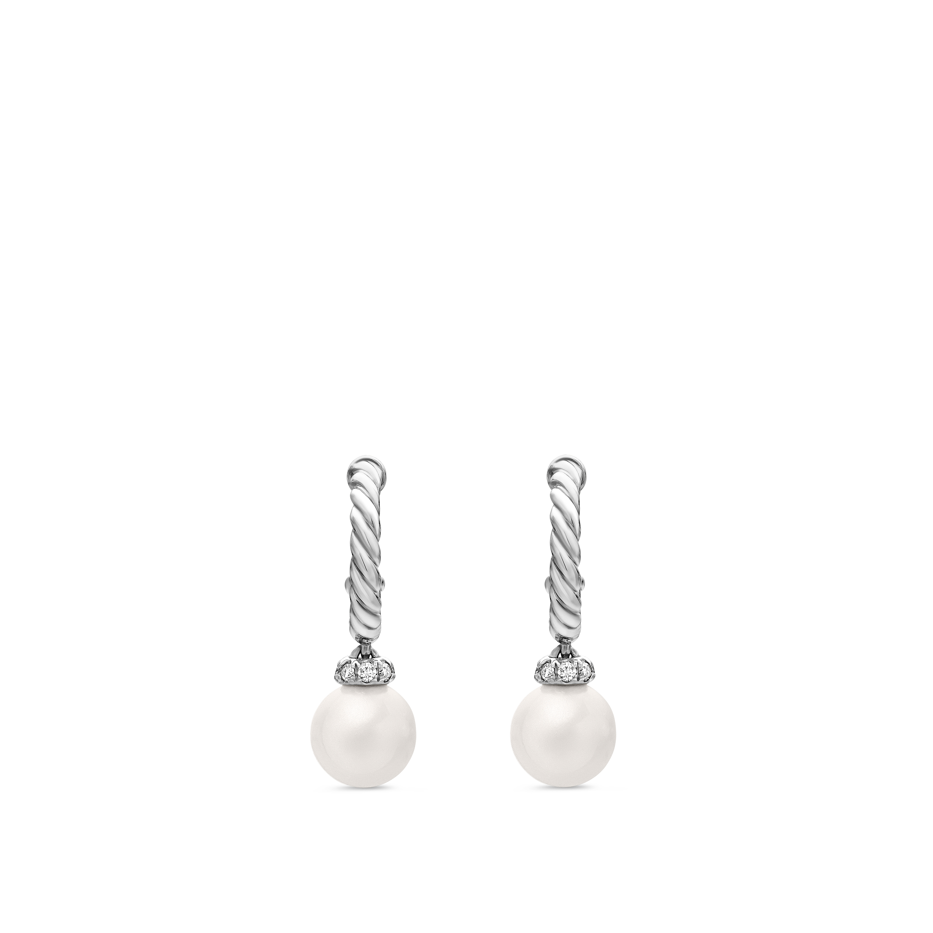 Pearl and Pavé Solari Drop Earrings in Sterling Silver with Pearls and Diamonds, 18.4mm