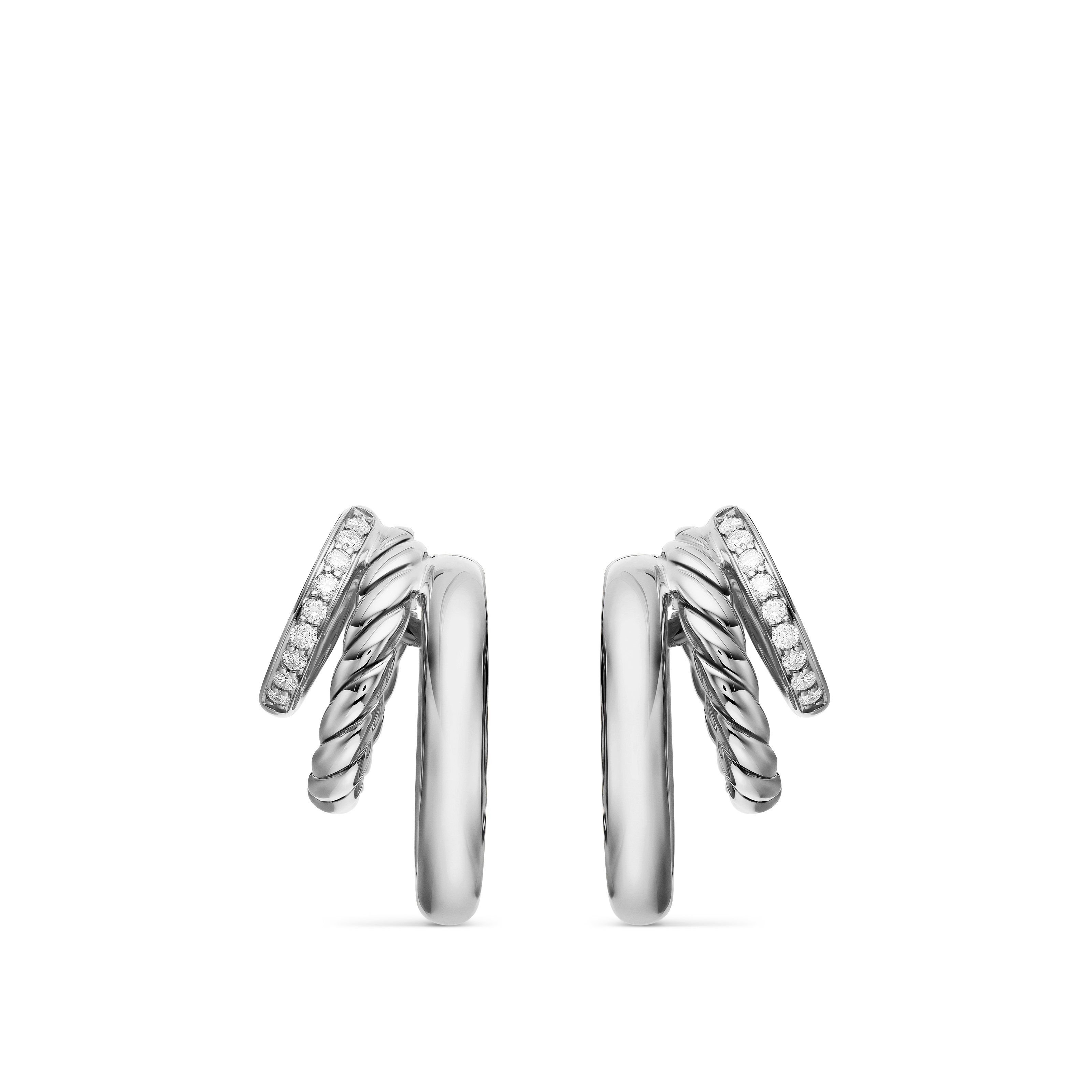 DY Mercer® Three Row Hoop Earrings in Sterling Silver with Diamonds, 21mm
