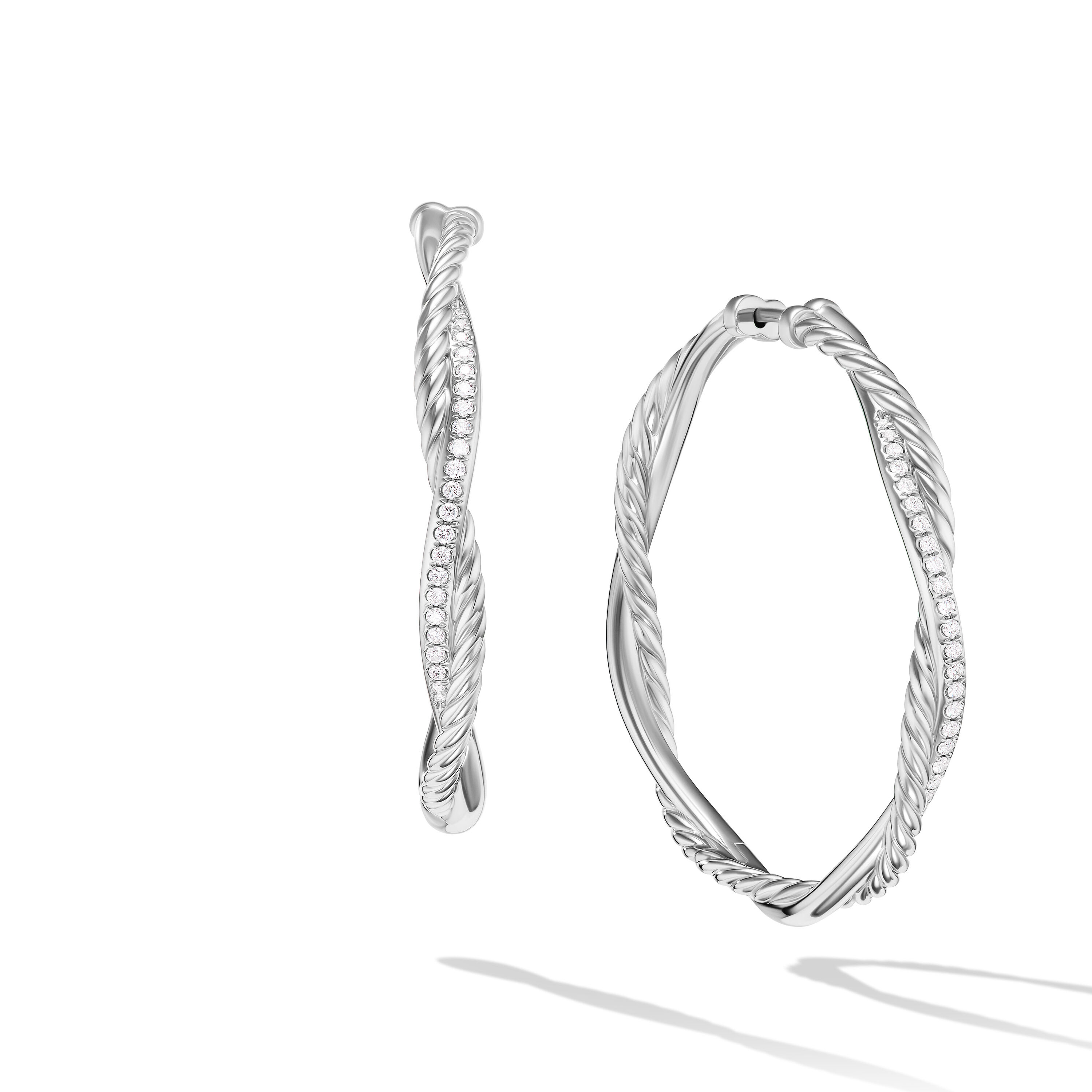Infinity Hoop Earrings in Sterling Silver with Diamonds, 42mm
