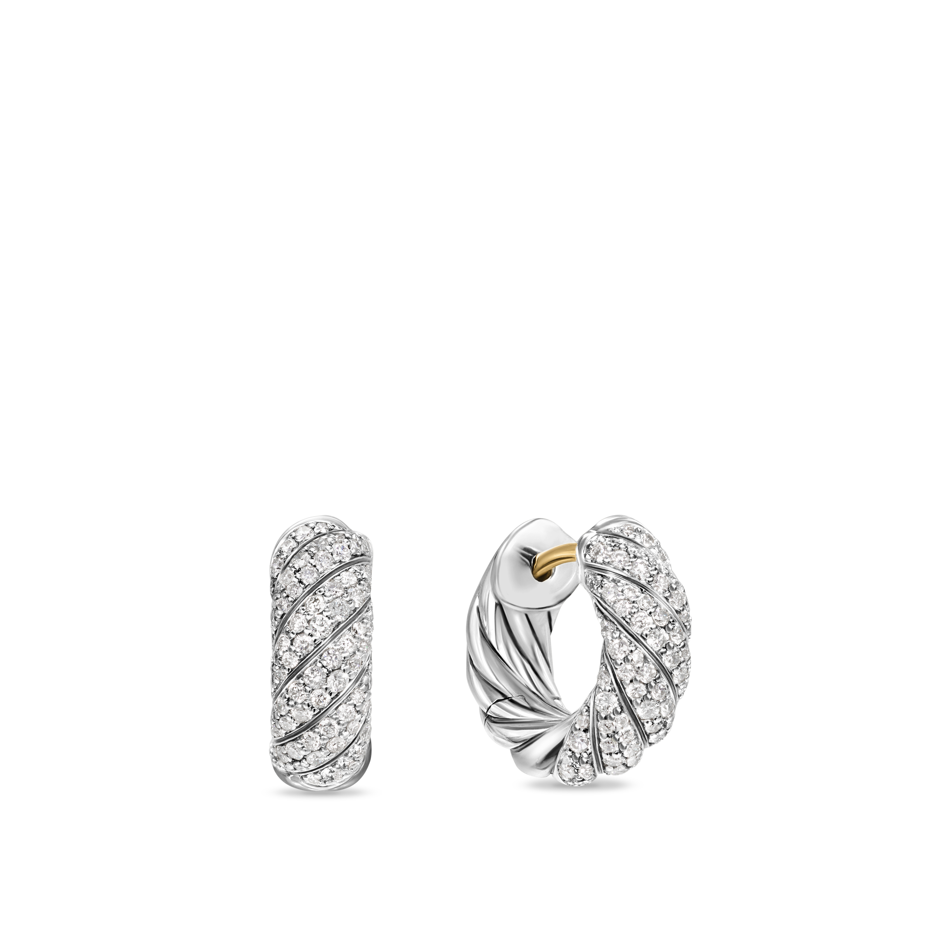 Sculpted Cable Hoop Earrings in Sterling Silver with Diamonds, 14.4mm