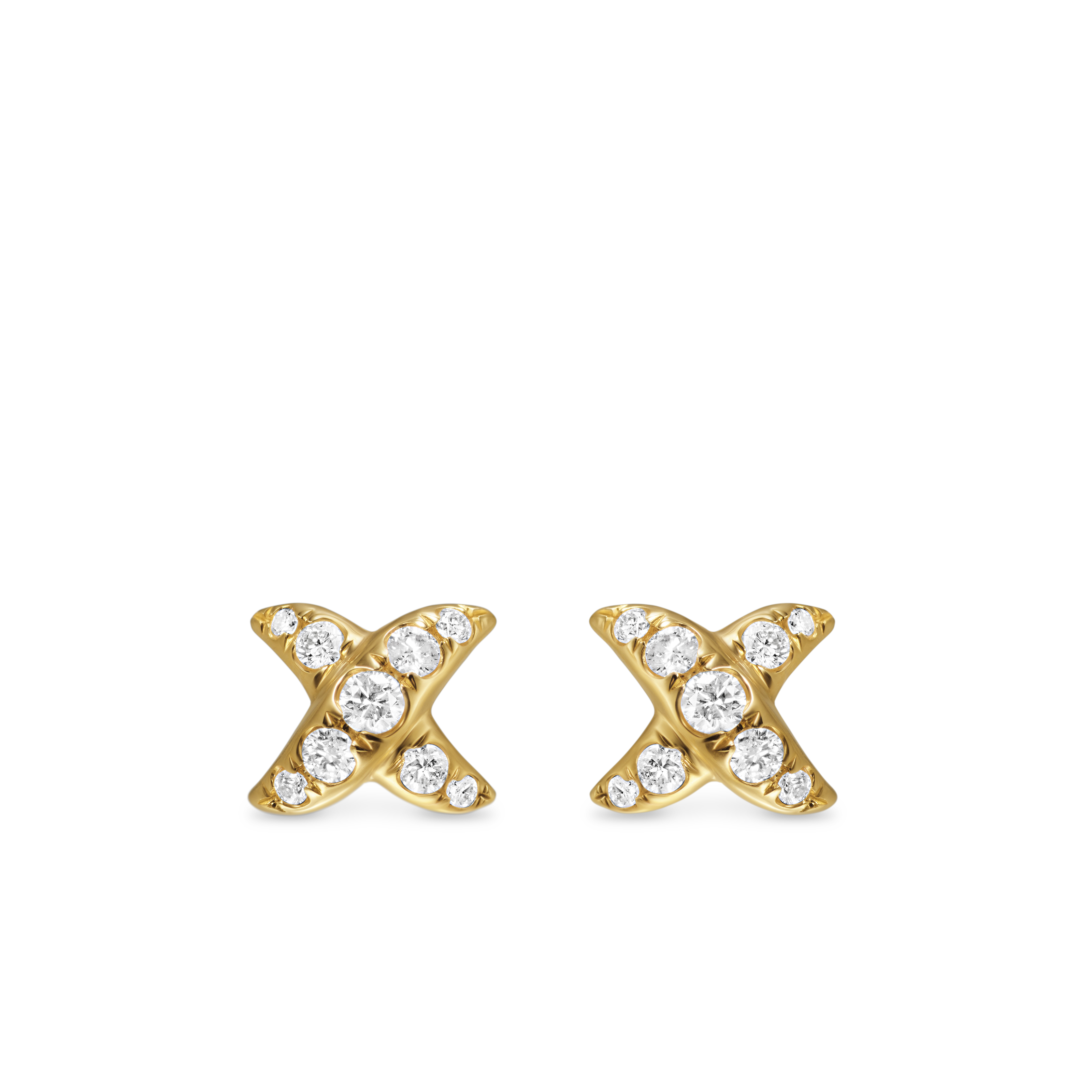 Crossover X Stud Earrings in 18K Yellow Gold with Diamonds, 6mm