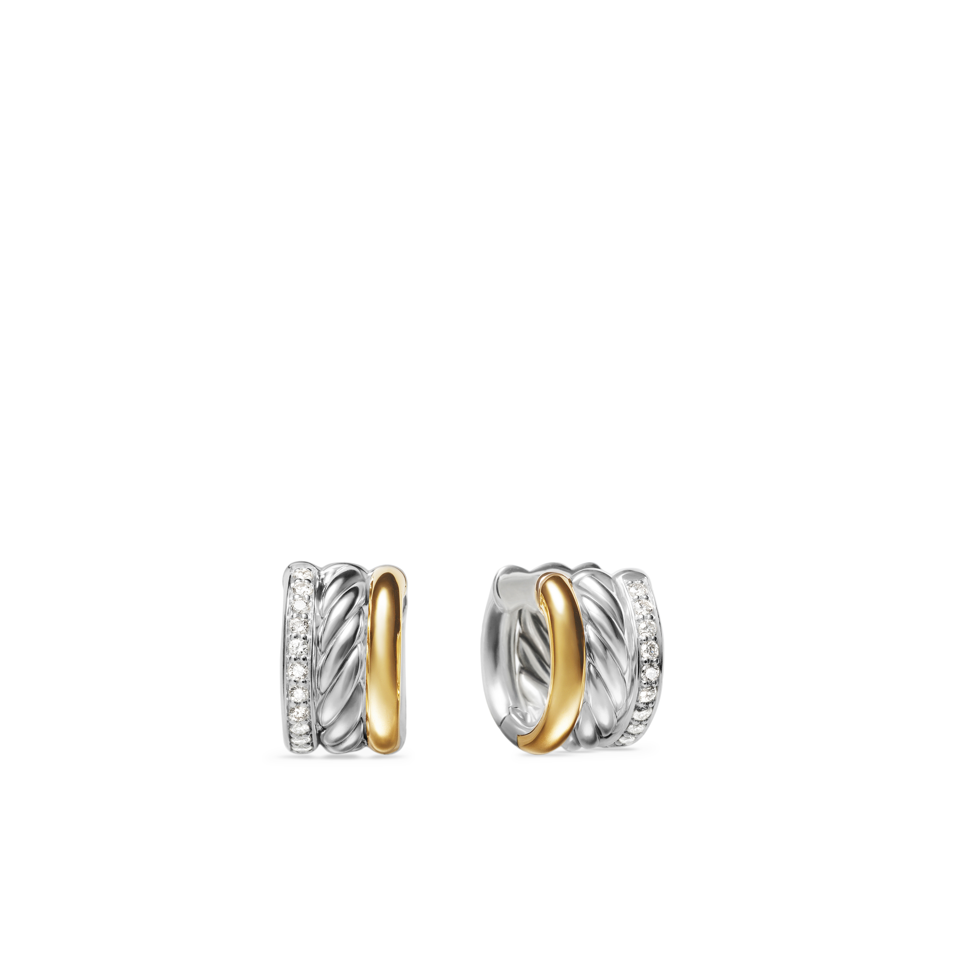 DY Mercer™ Huggie Hoop Earrings in  Sterling Silver with 18K Yellow Gold and Diamonds, 14mm