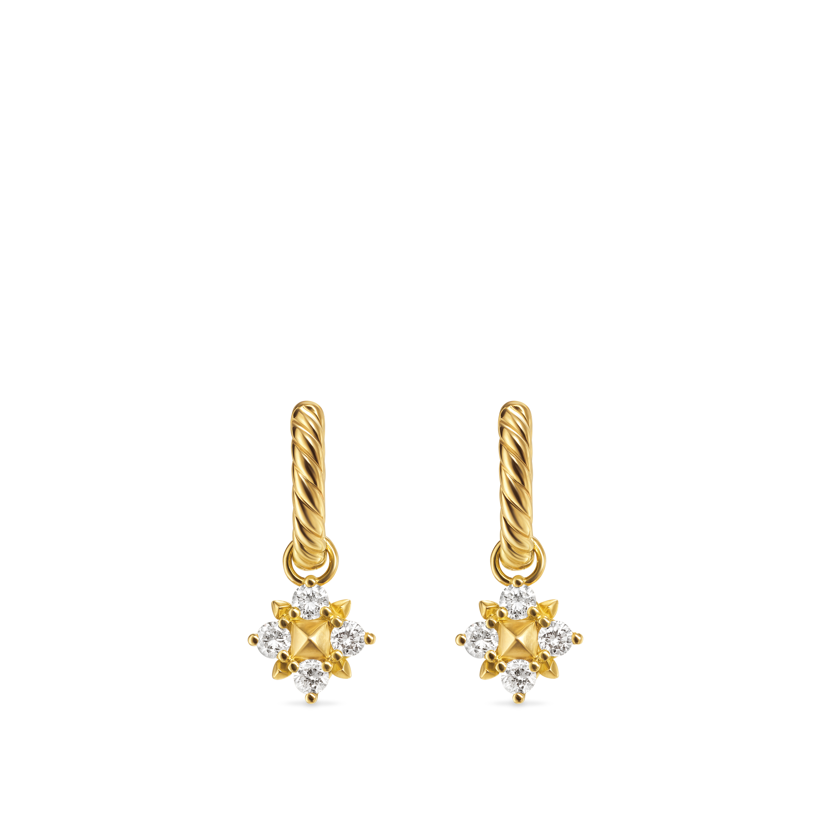 Petite Modern Renaissance Pyramid Drop Earrings in 18K Yellow Gold with Diamonds, 18.8mm