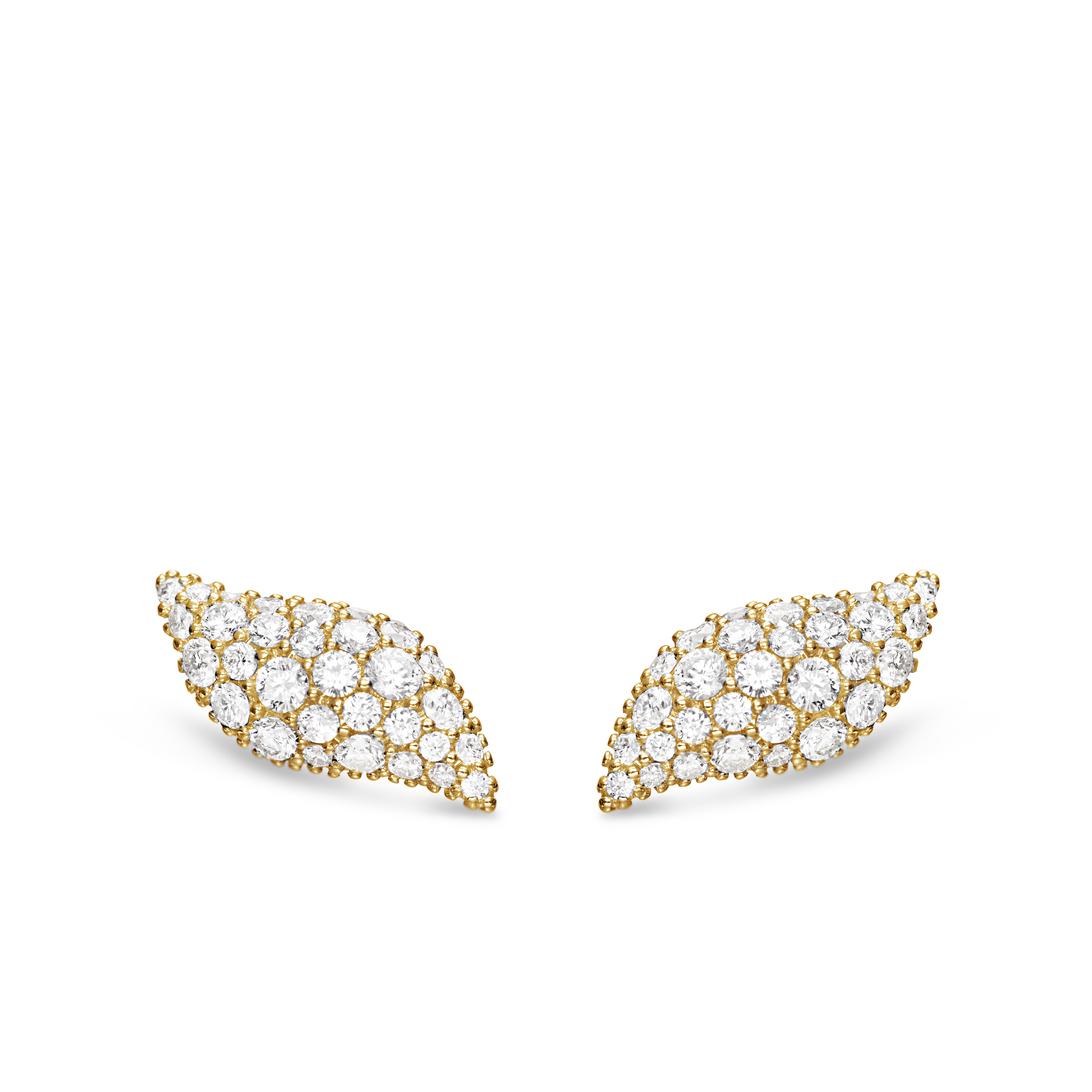 Petite Pavé Flute Stud Earrings in 18K Yellow Gold with Diamonds, 10.6mm