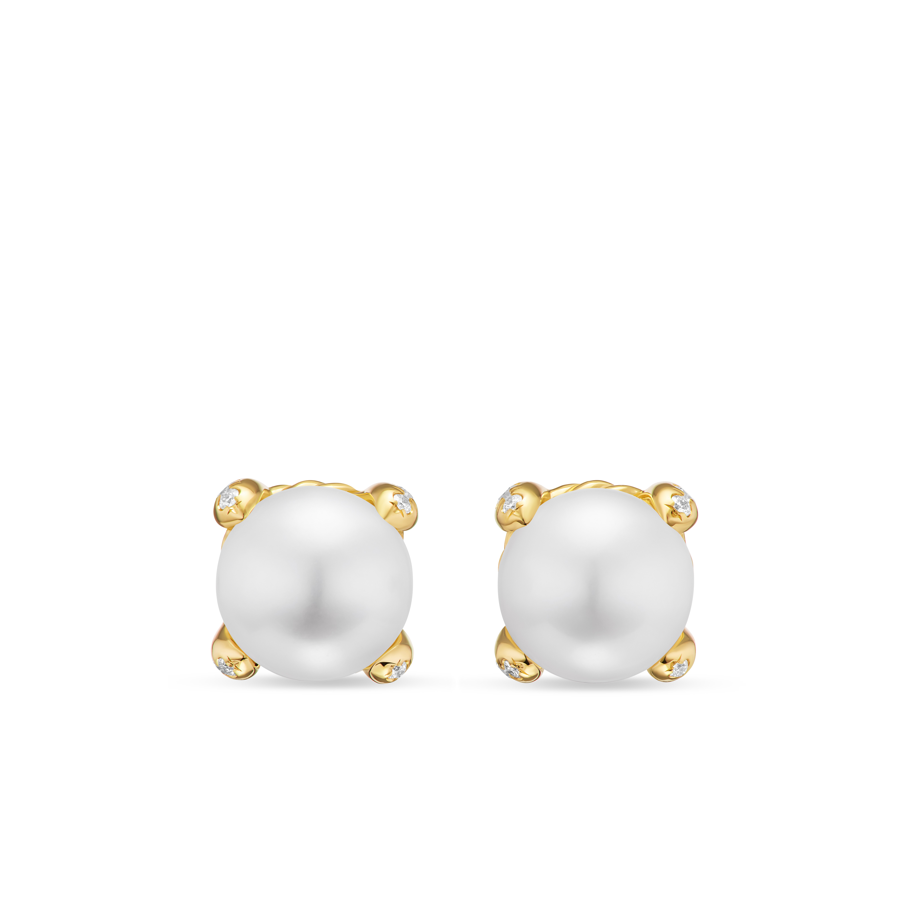 Pearl Classics Stud Earrings in 18K Yellow Gold and Diamonds, 6.6mm