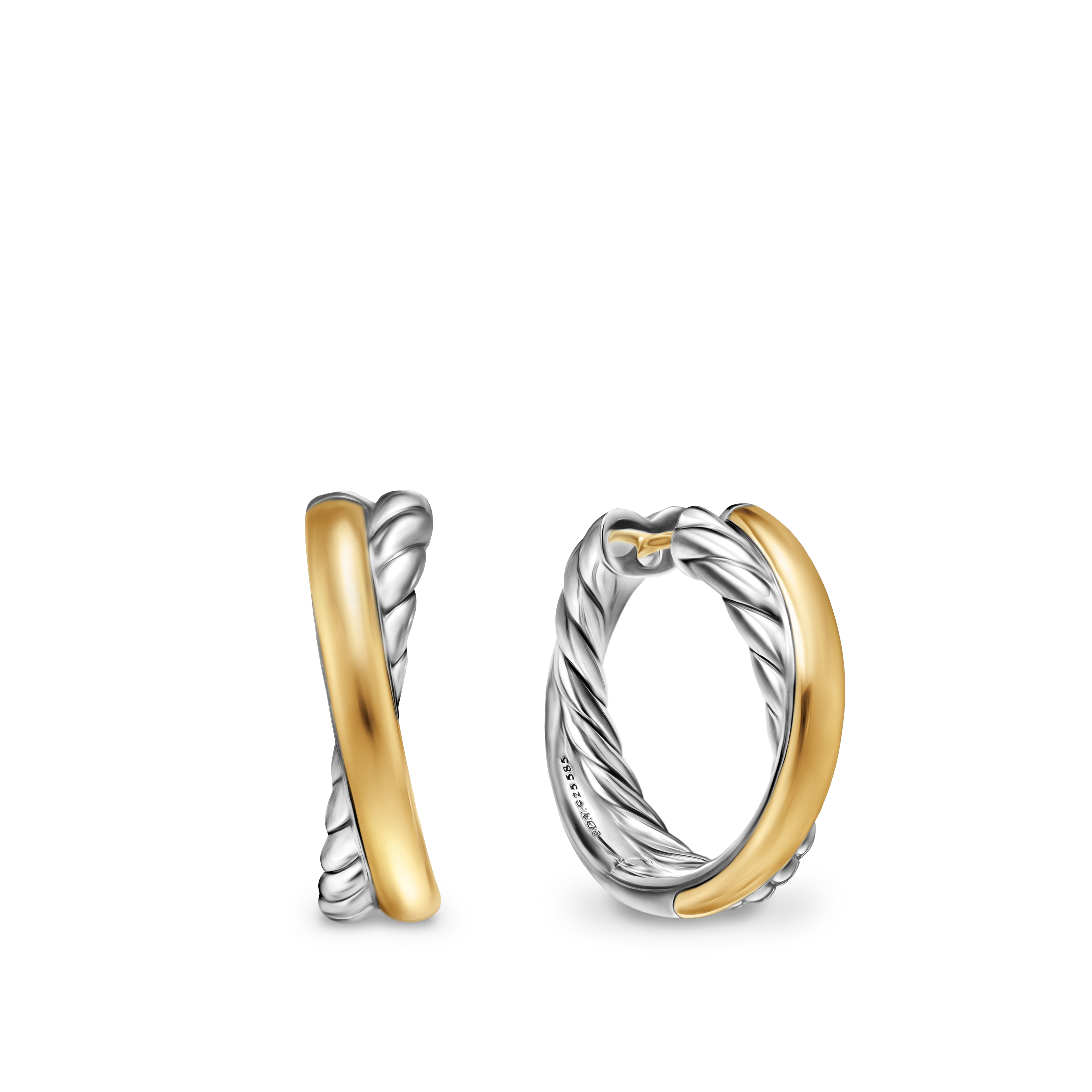 Crossover Hoop Earrings in Sterling Silver with 14K Yellow Gold, 22.4mm