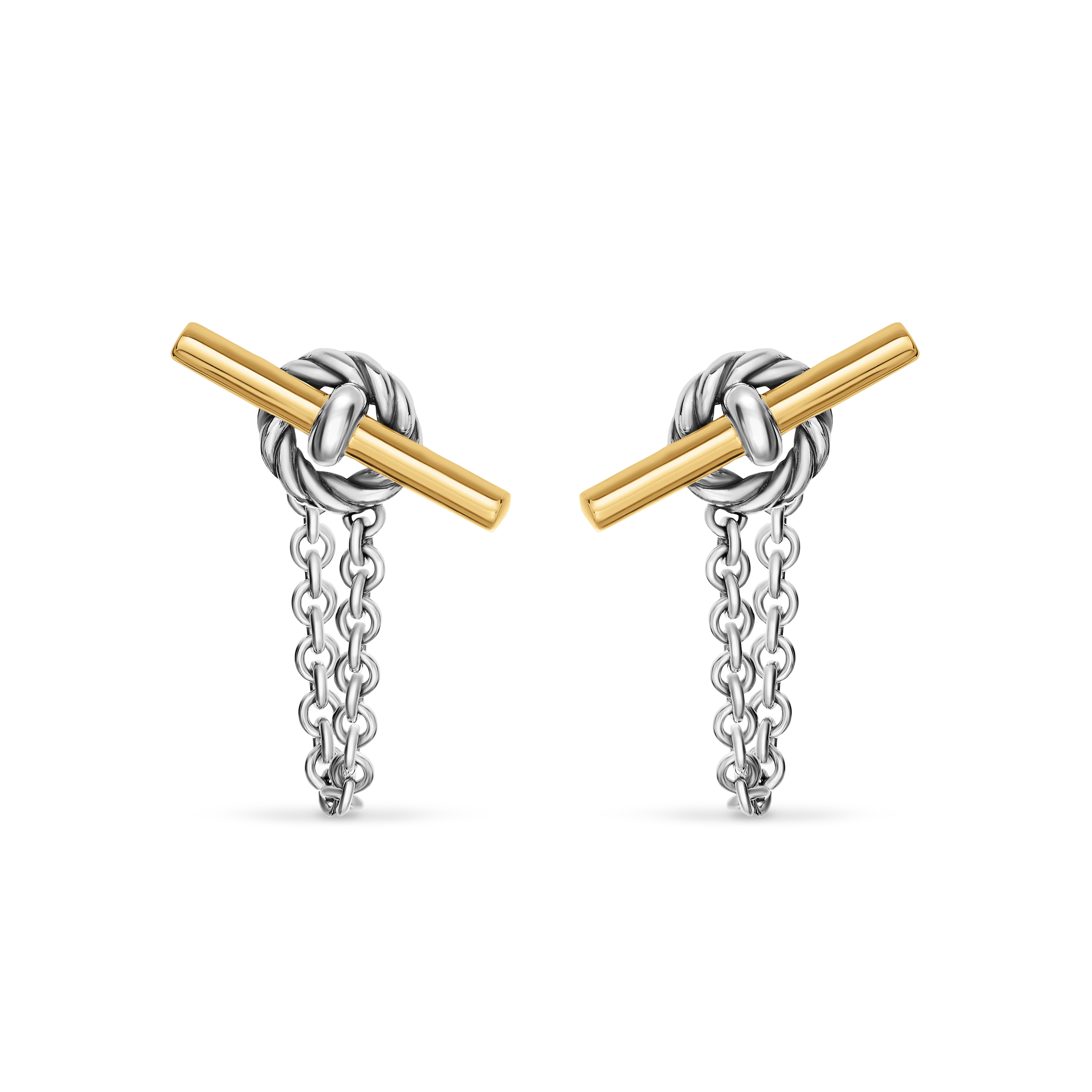 DY Mercer® Petite Toggle Chain Stud Earrings in Sterling Silver with 18K Yellow Gold, 38.2mm