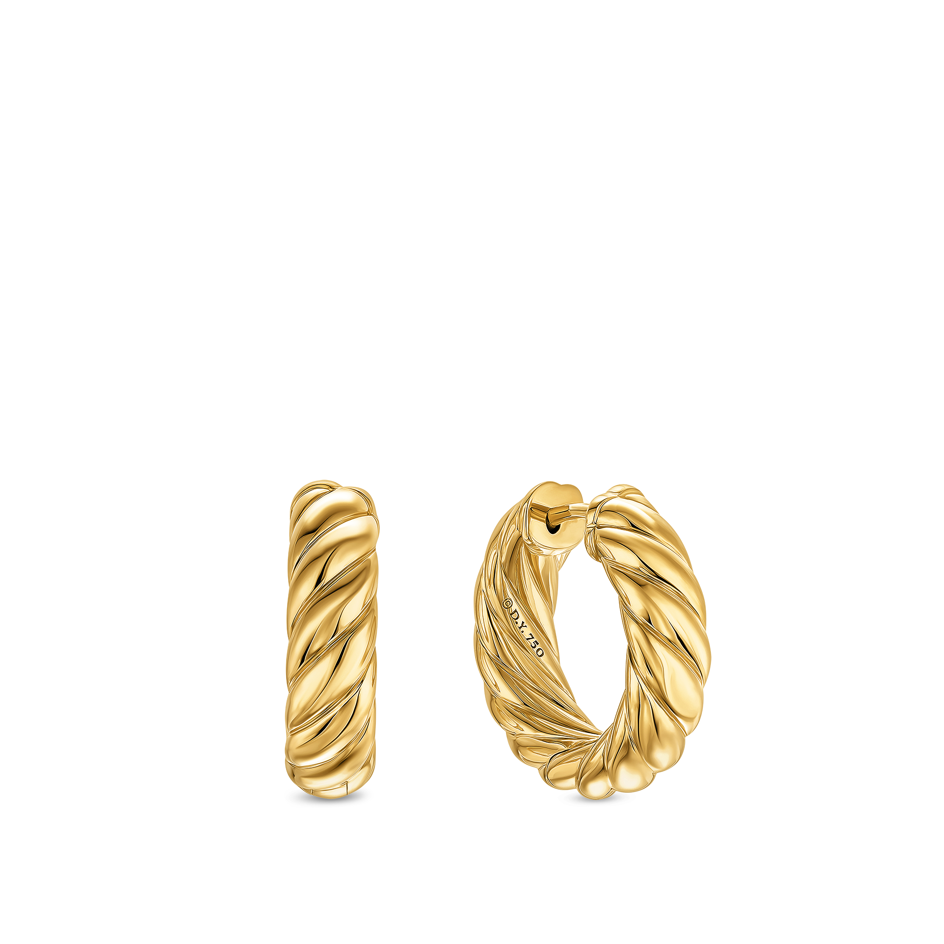 Sculpted Cable Hoop Earrings in 18K Yellow Gold, 18.6mm