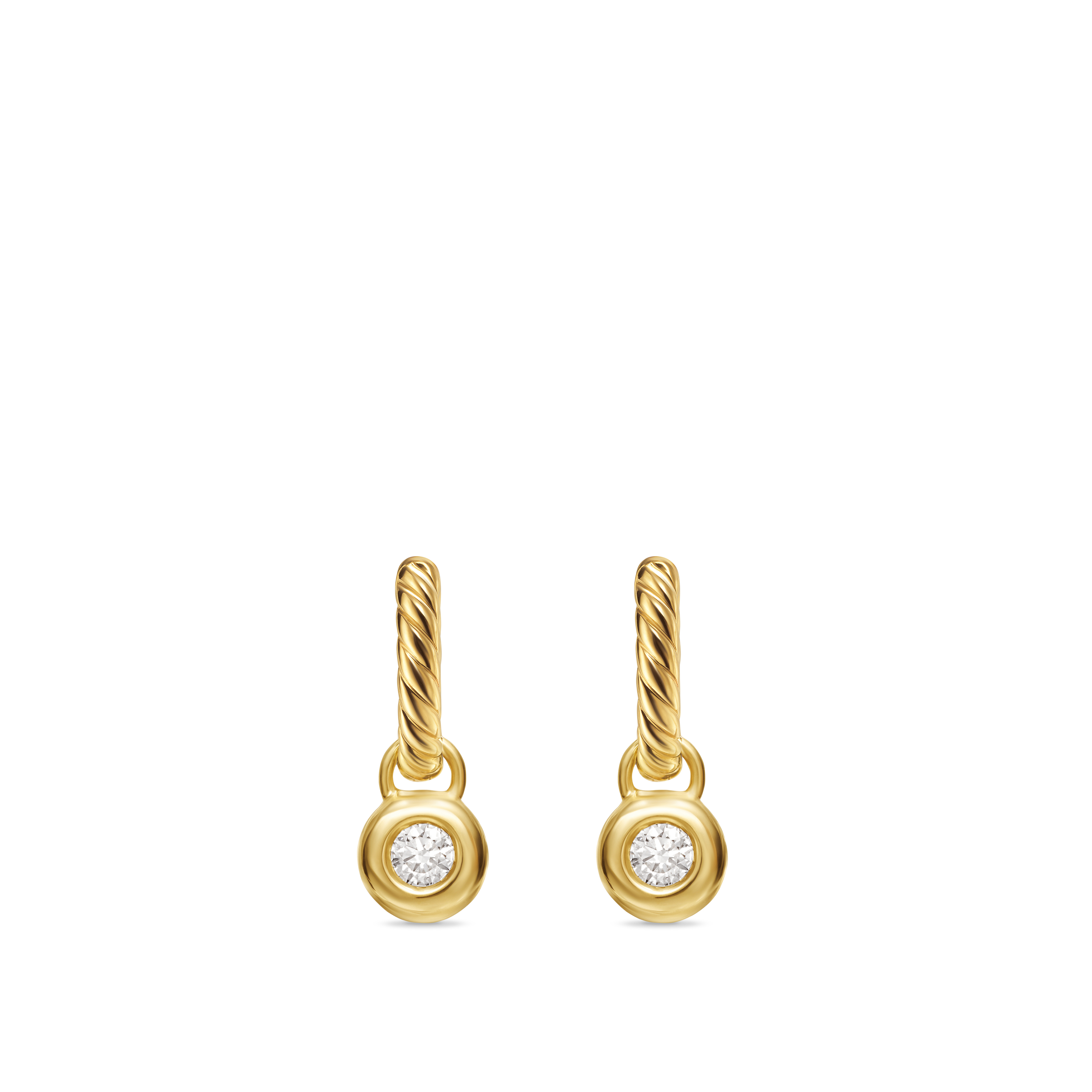 Petite Cable Huggie Drop Earrings in 18K Yellow gold with Center Diamond, 17.5mm