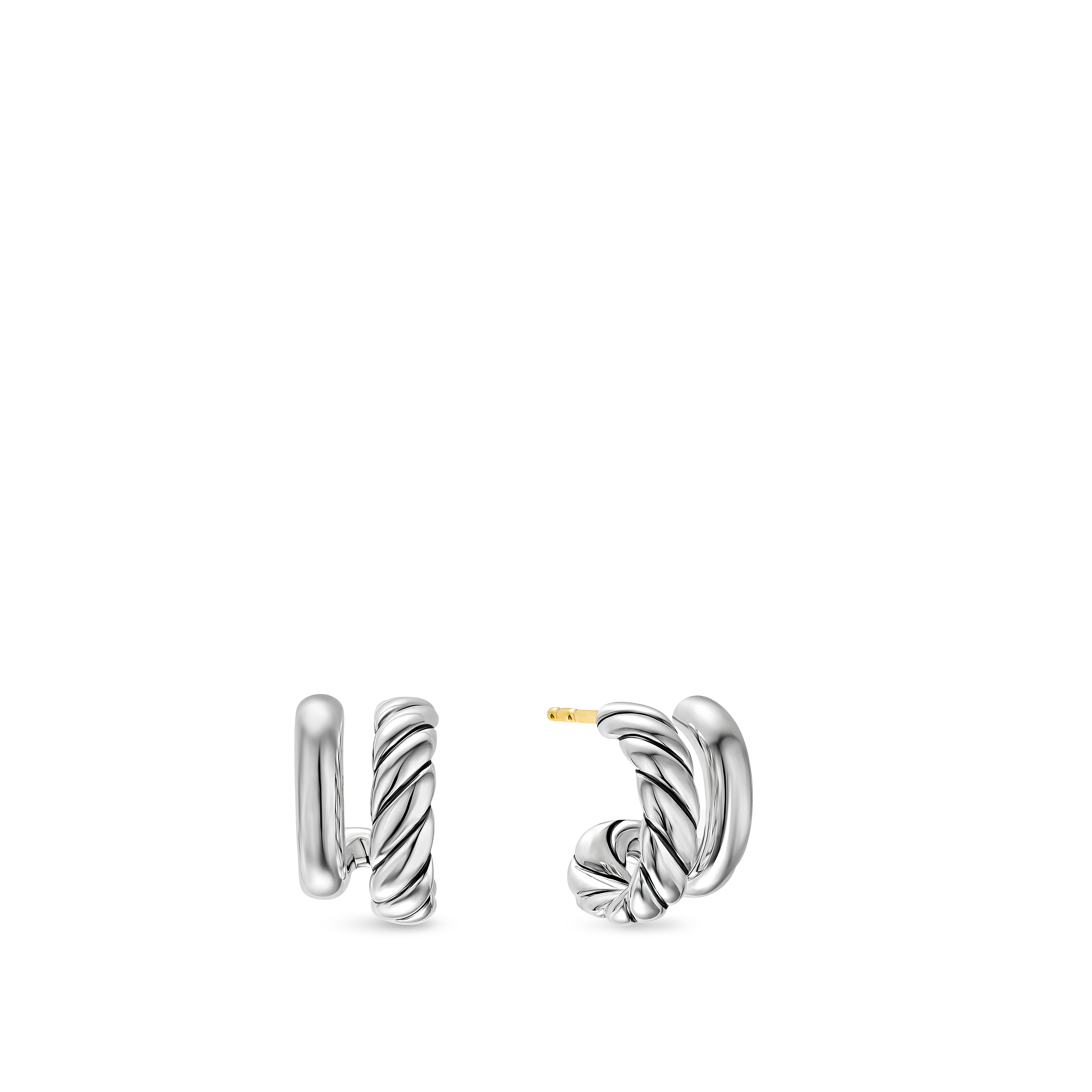 DY Mercer® Double Hoop Huggie Earrings in Sterling Silver, 13.5mm