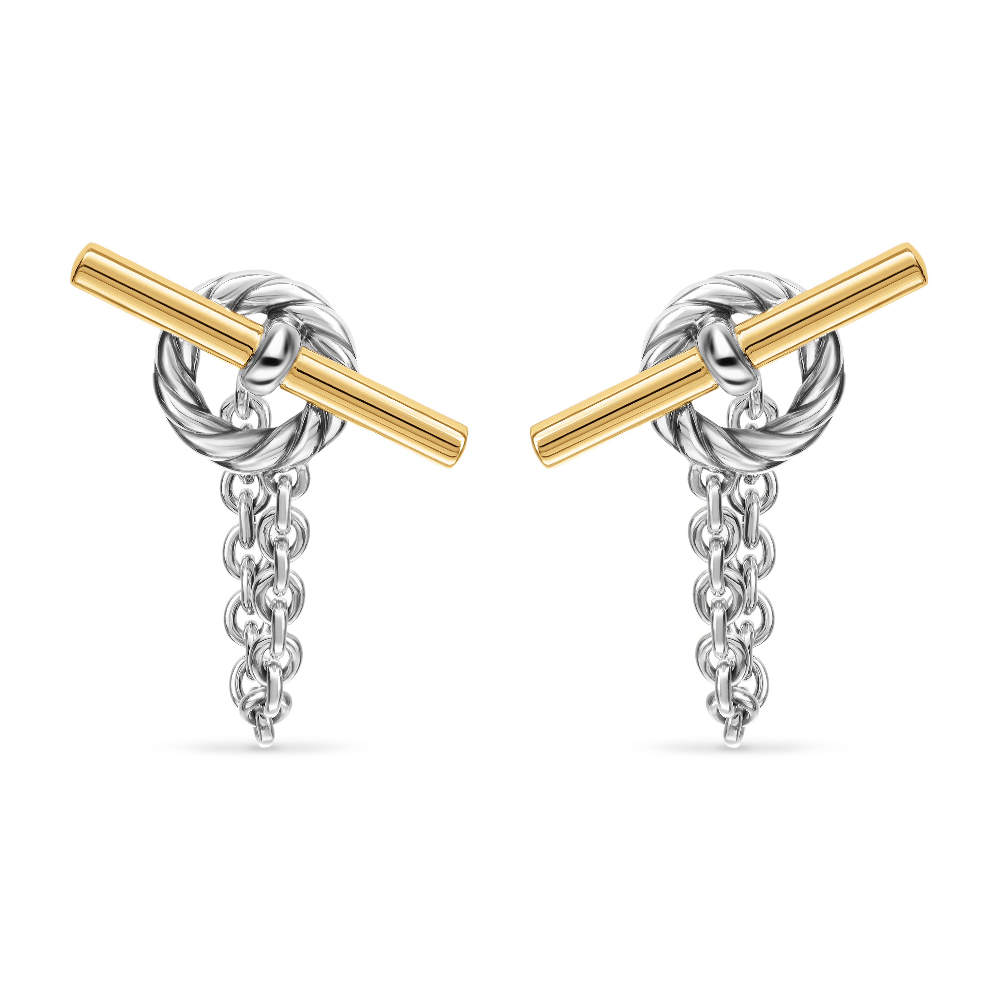 DY Mercer® Bold Toggle Chain Stud Earrings in Sterling Silver with 18K Yellow Gold, 50.4mm