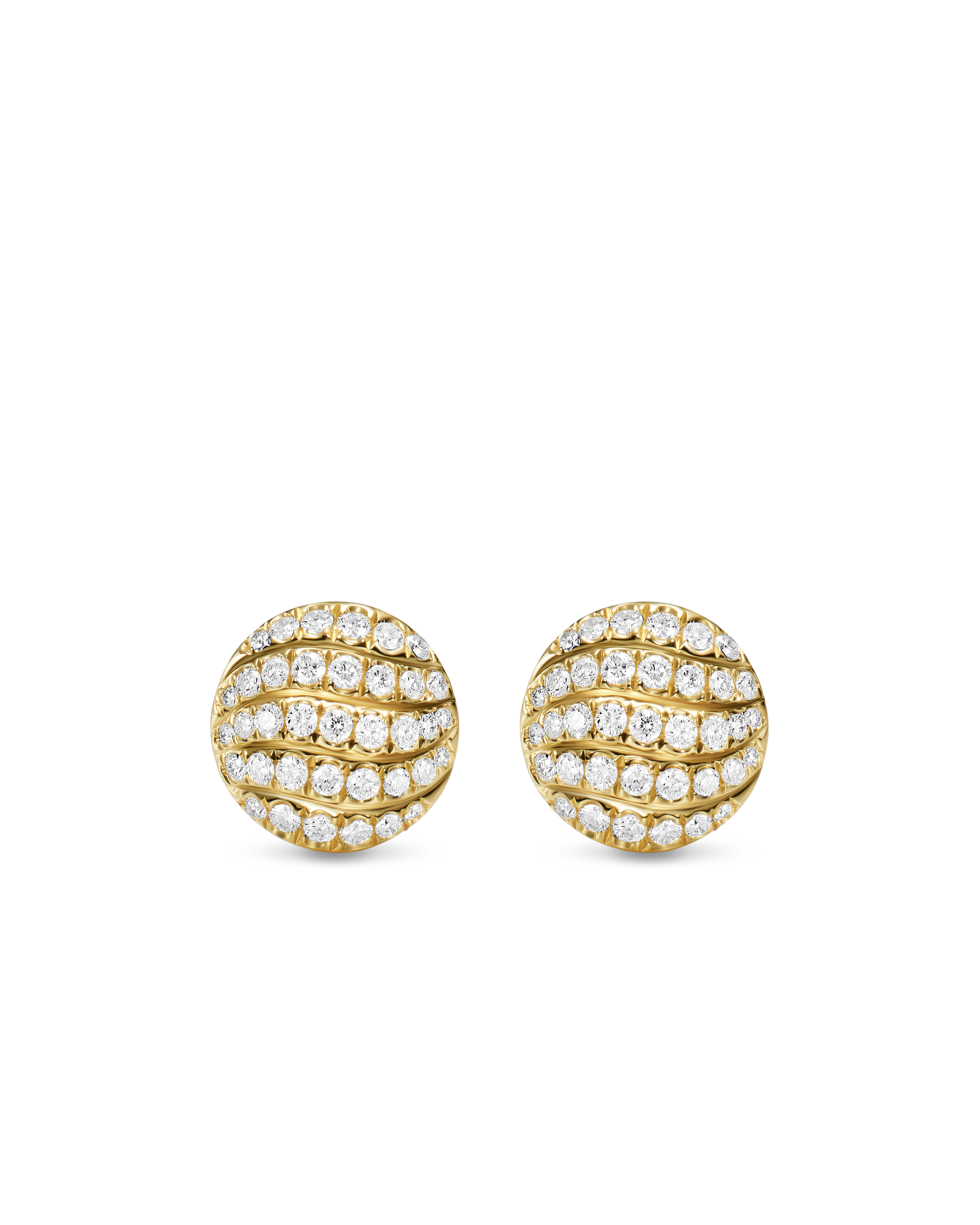 Sculpted Cable Stud Earrings in 18K Yellow Gold with Diamonds, 9mm