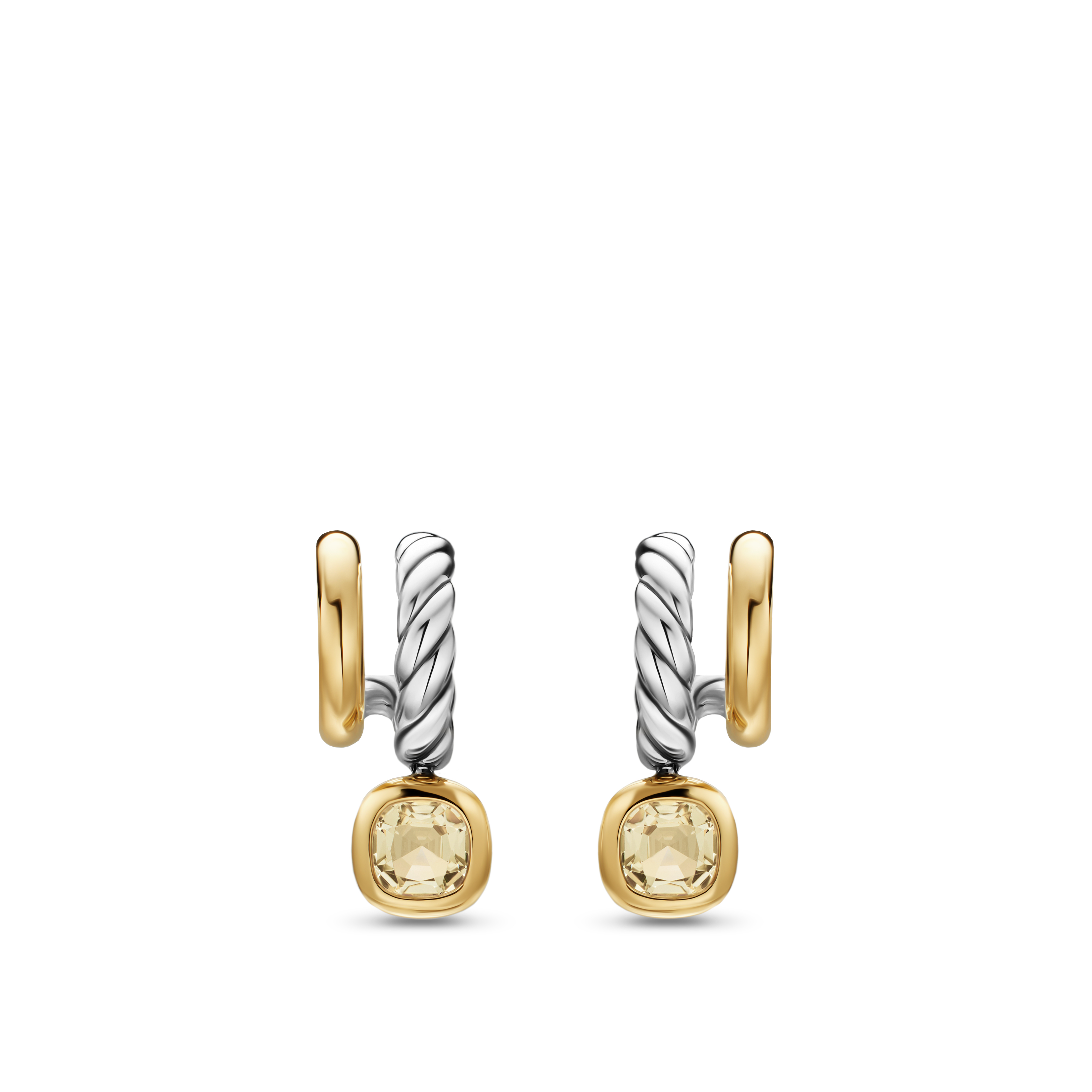 DY Mercer® Color Two Row Drop Earrings in Sterling Silver with 18K Yellow Gold and Champagne Citrine, 19.5mm