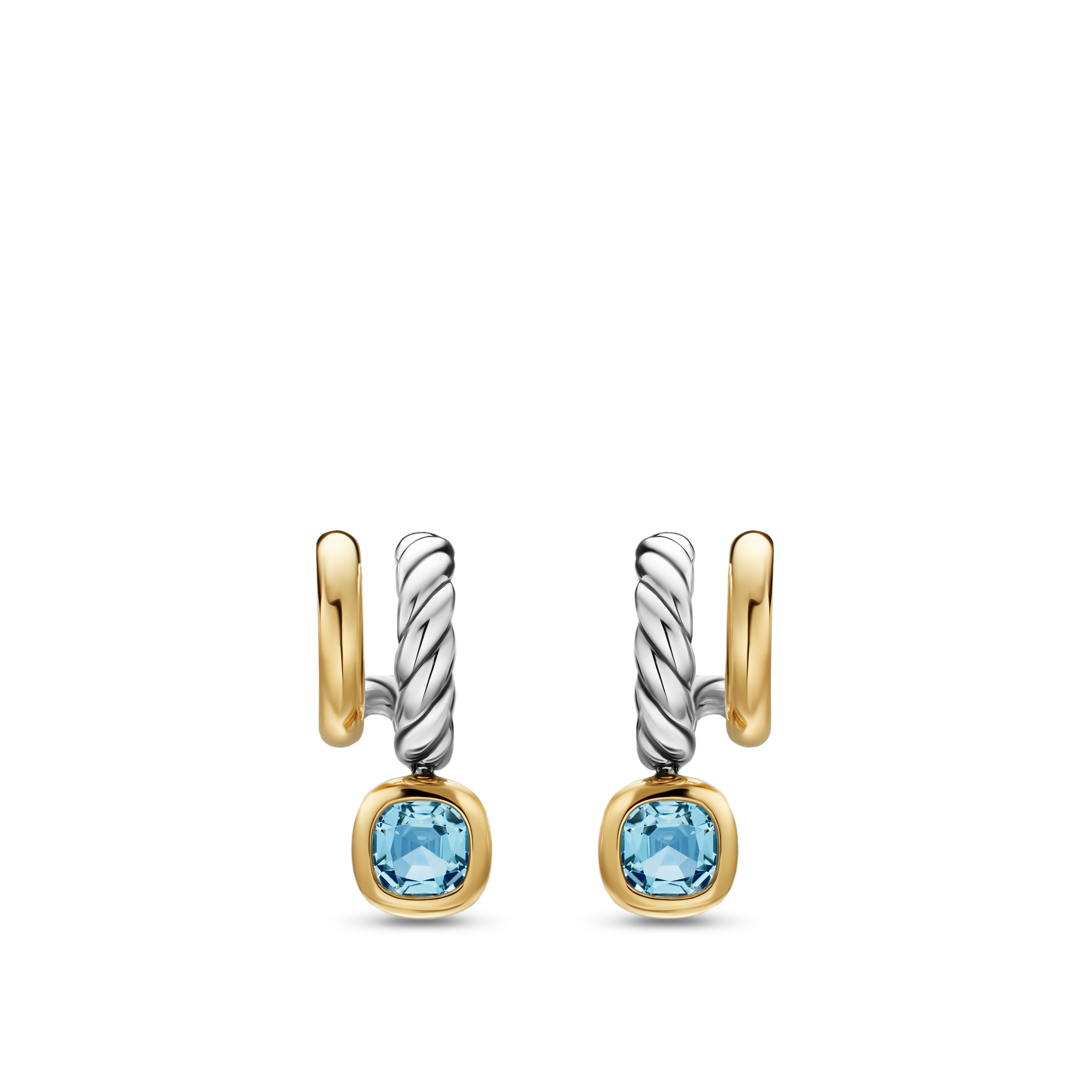 DY Mercer® Color Two Row Drop Earrings in Sterling Silver with 18K Yellow Gold and Sky Blue Topaz, 19.5mm