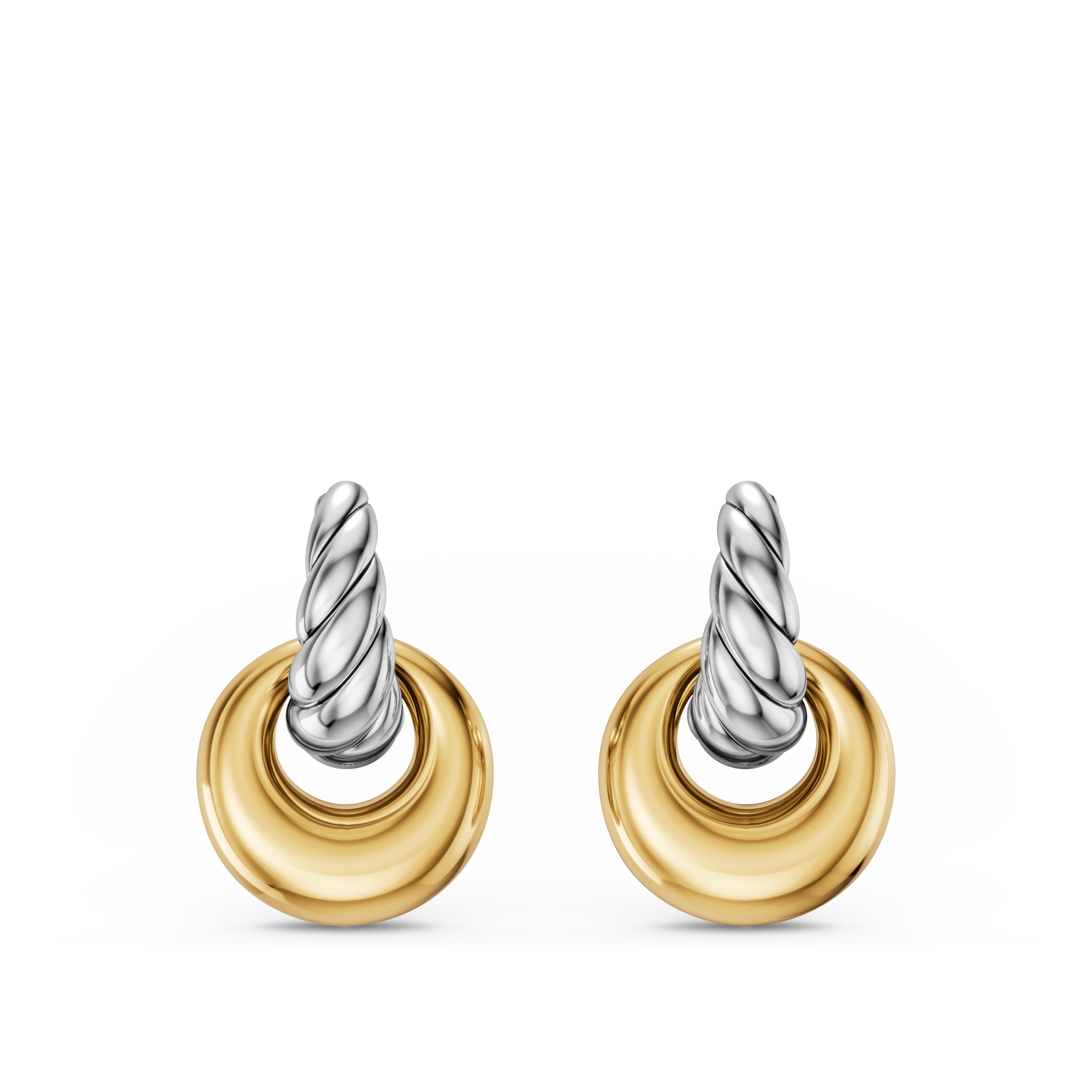 Sculpted Cable Drop Earrings in Sterling Silver with 14K Yellow Gold, 23mm