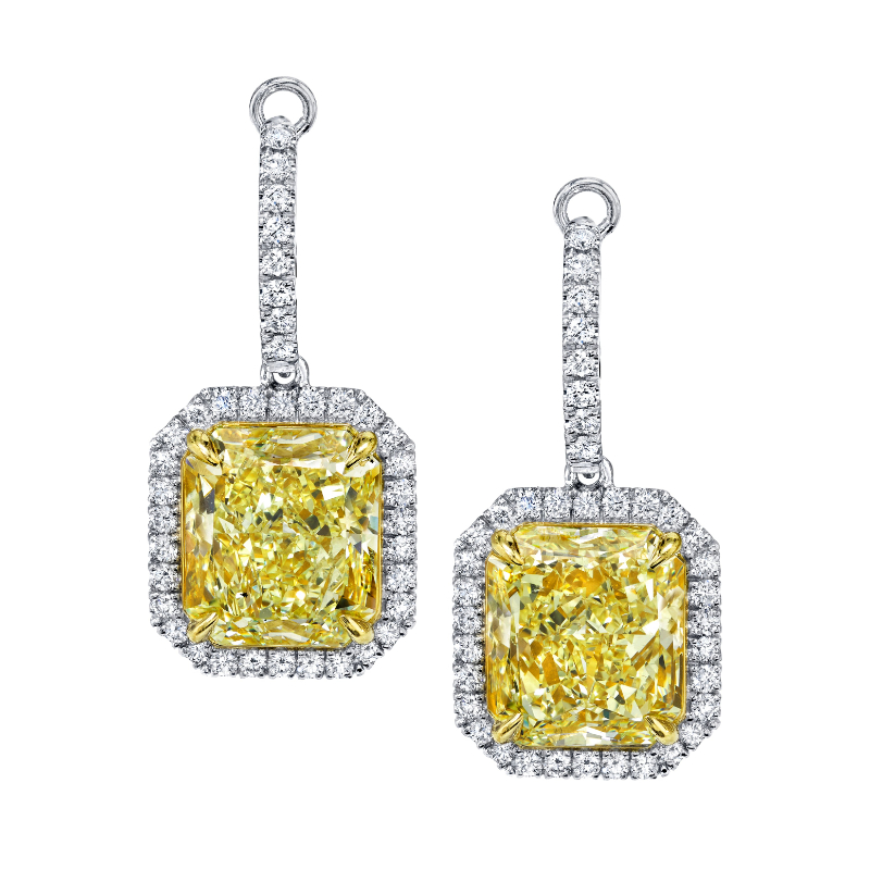 Fancy Yellow Radiant Cut Pave Dangle Earrings