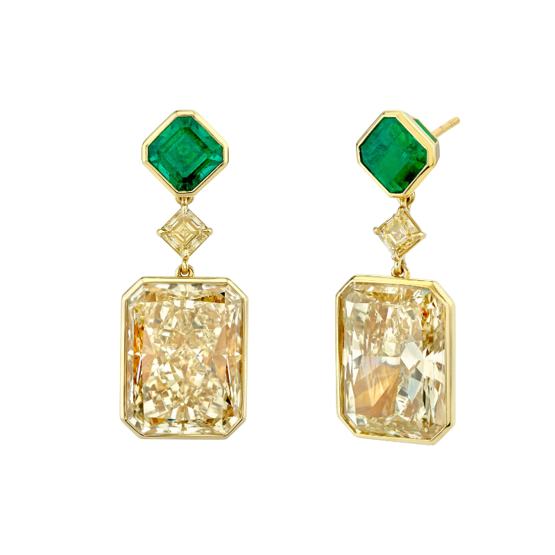 Natural Yellow Radiant Cut Diamonds Drop Earrings