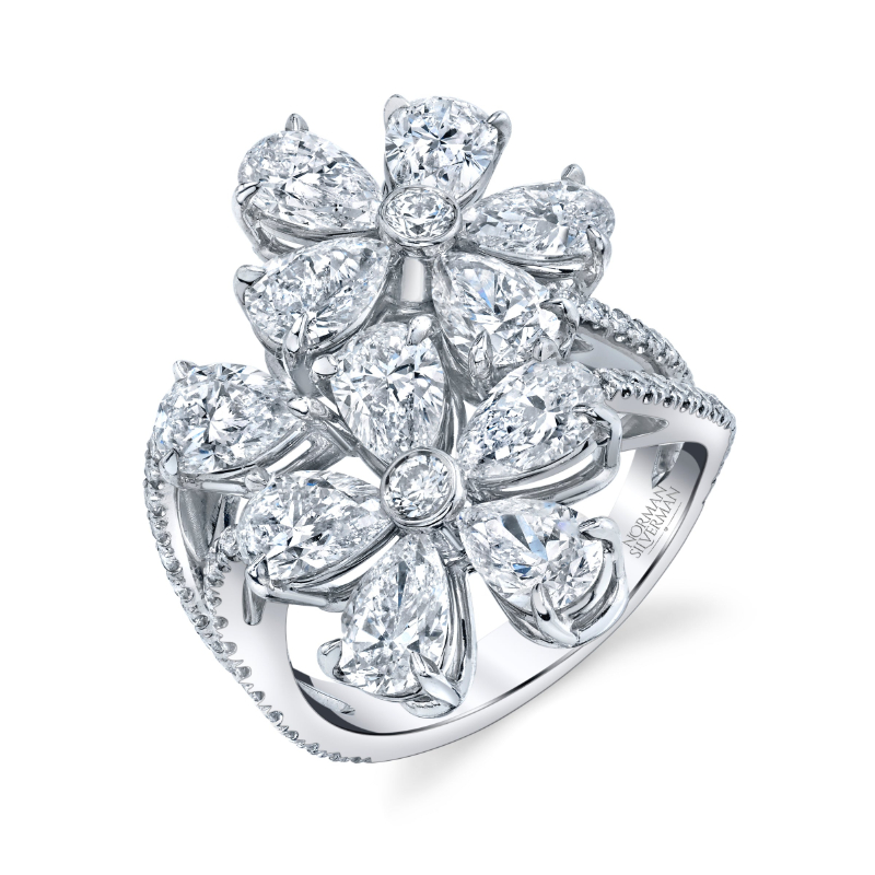 18k White Gold Floret Pavé Cocktail Ring