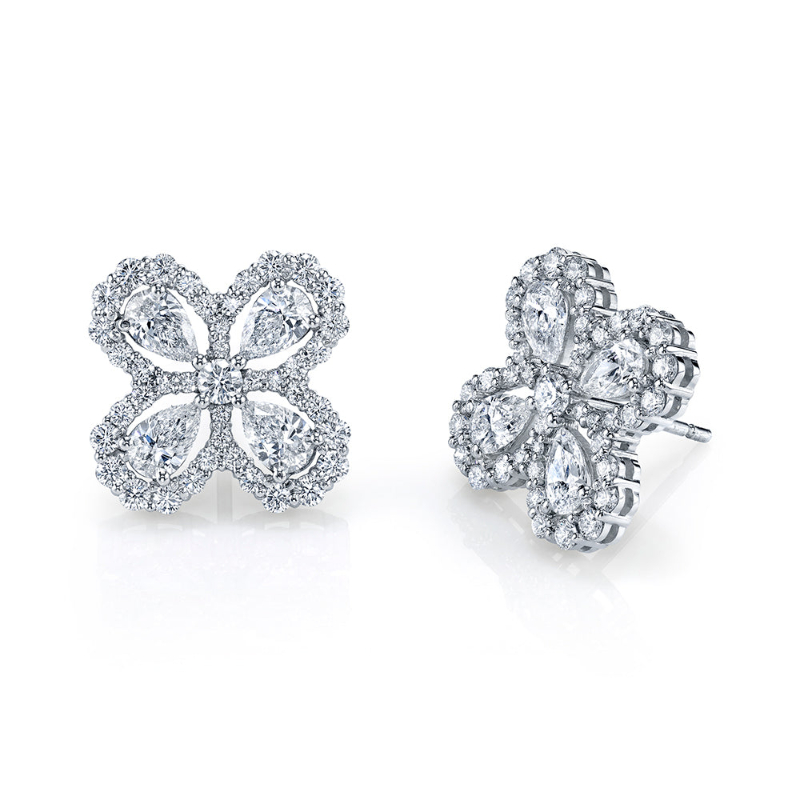 Pear Shape Floret Earrings with Pavé Setting