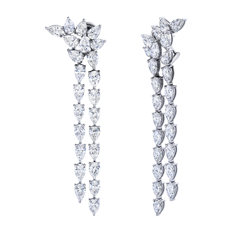 Long Drop Earrings with Pear Shape Diamonds