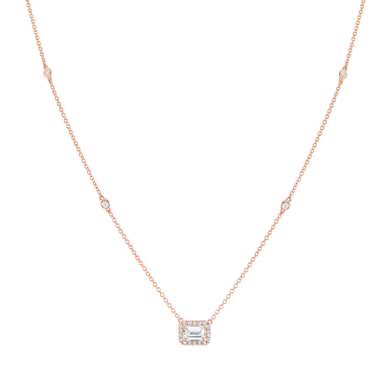 Petite 18k Rose Gold Emerald Cut Diamond Pendant