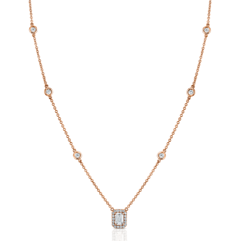 Petite Emerald Cut Round Accent Diamond Pendant