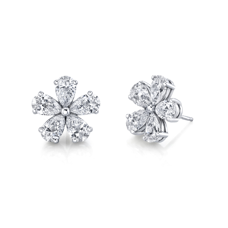 Diamond Floret Earrings in 18k White Gold