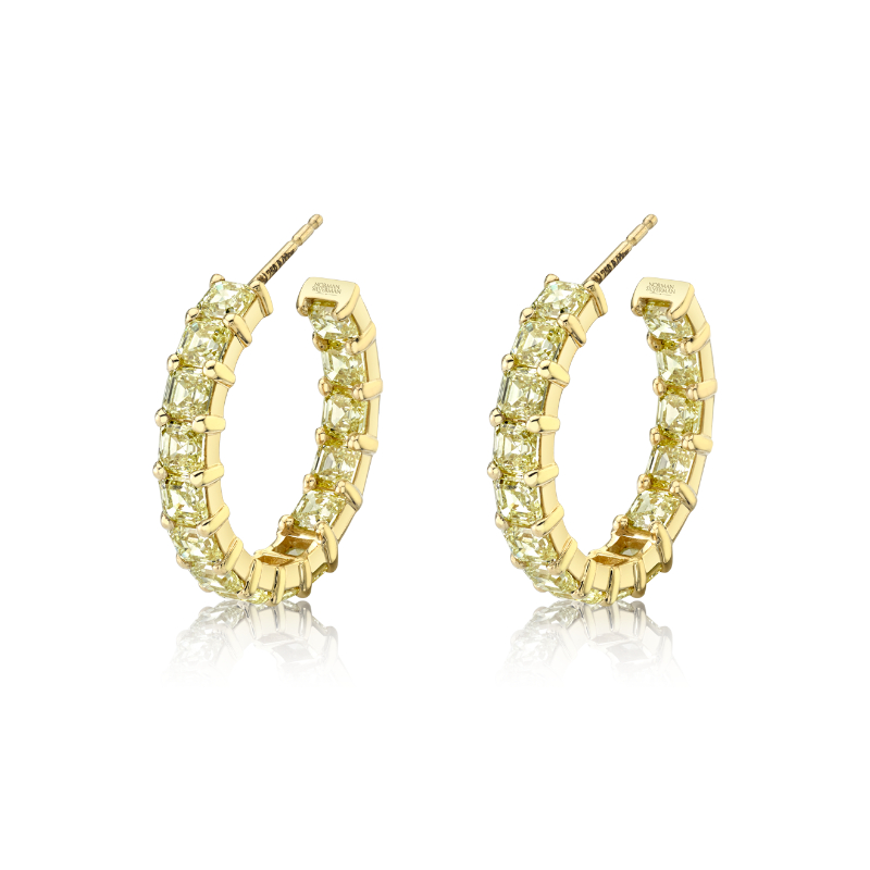 9 Carat Yellow Asscher Cut Diamond Inside Out Hoop Earring