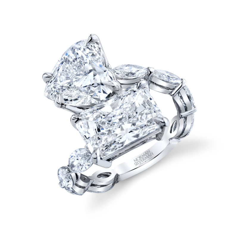 Radiant-Cut and Heart Shape Diamond Bypass Ring